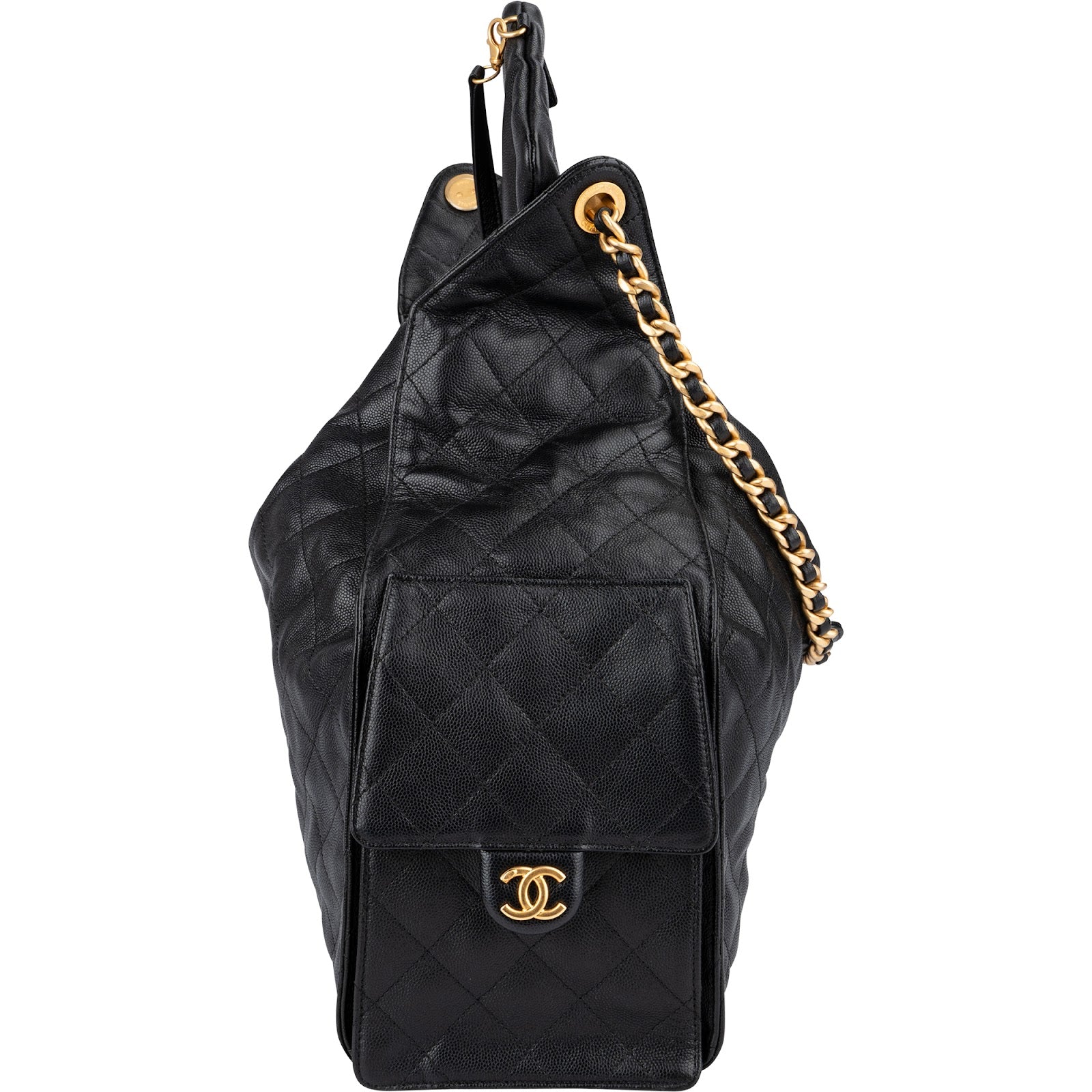 Chanel - 25 Quilted Caviar Leather CC Drawstring Shoulder Bag