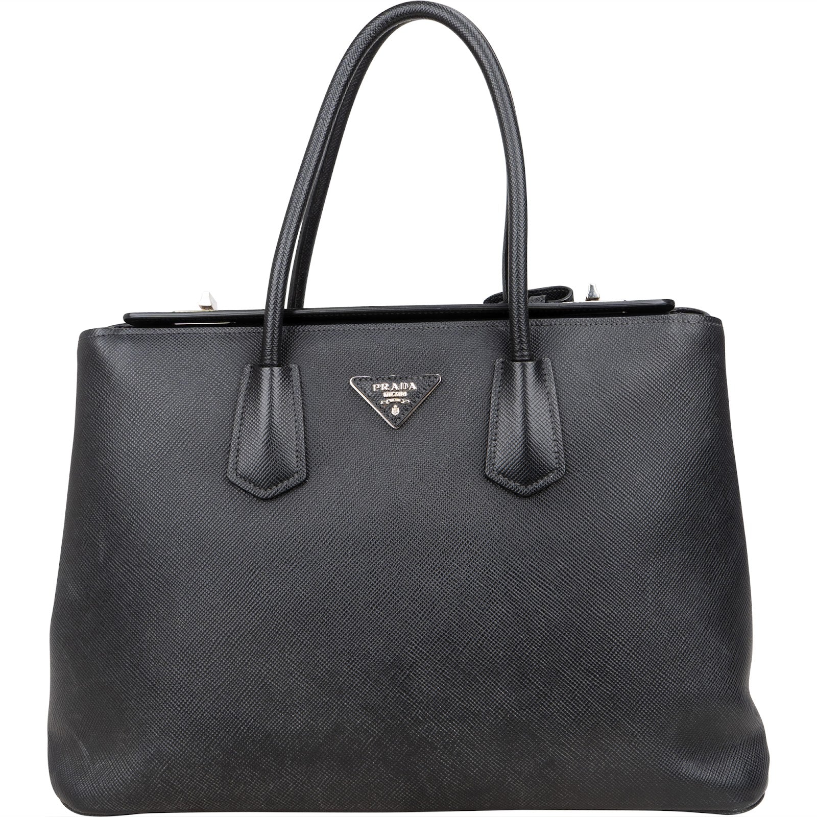Prada Black Saffiano Leather Lux Turnlock Double Handbag