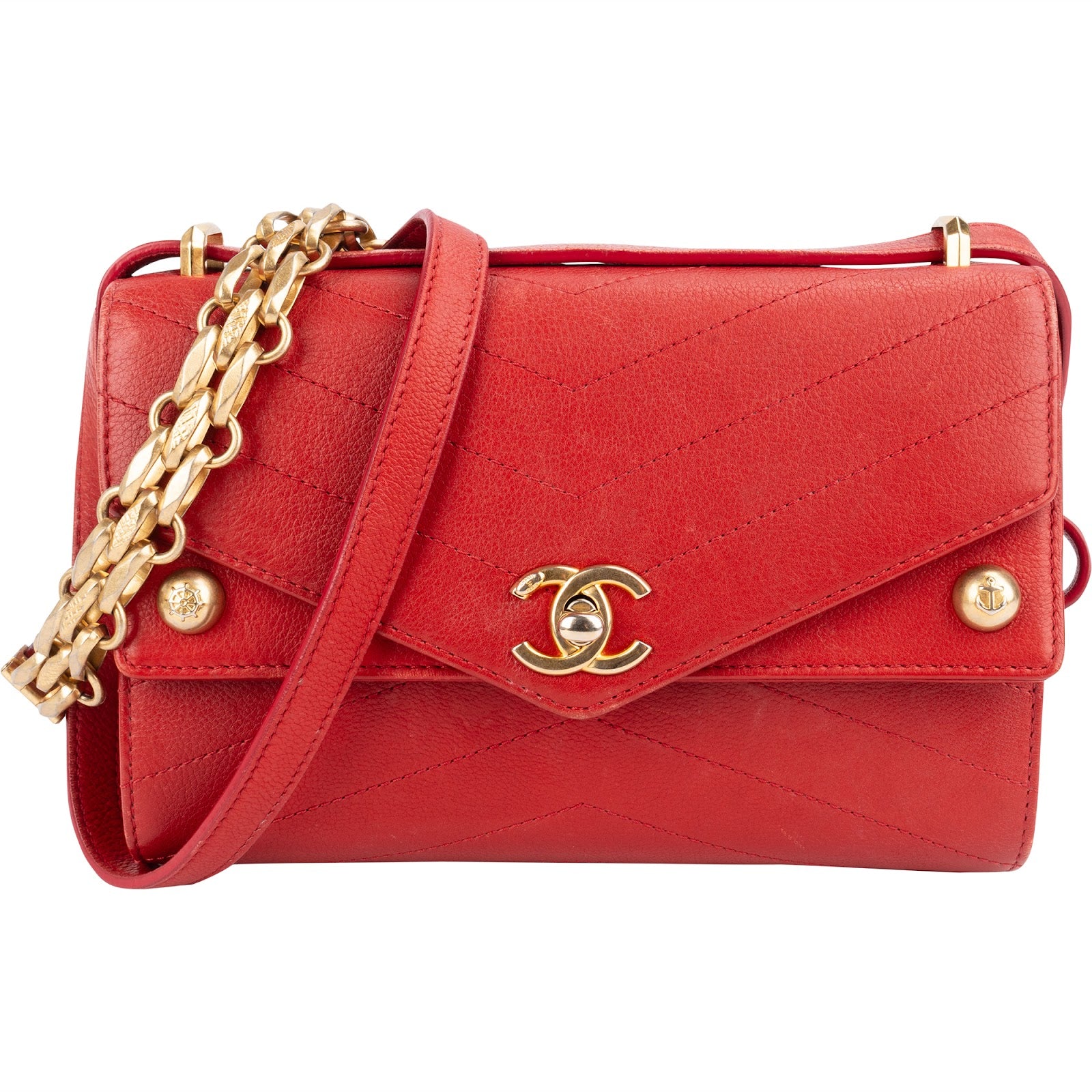 Chanel Stitched Leather Chevron Envelope Double Flap Shoulder Crossbody Bag
