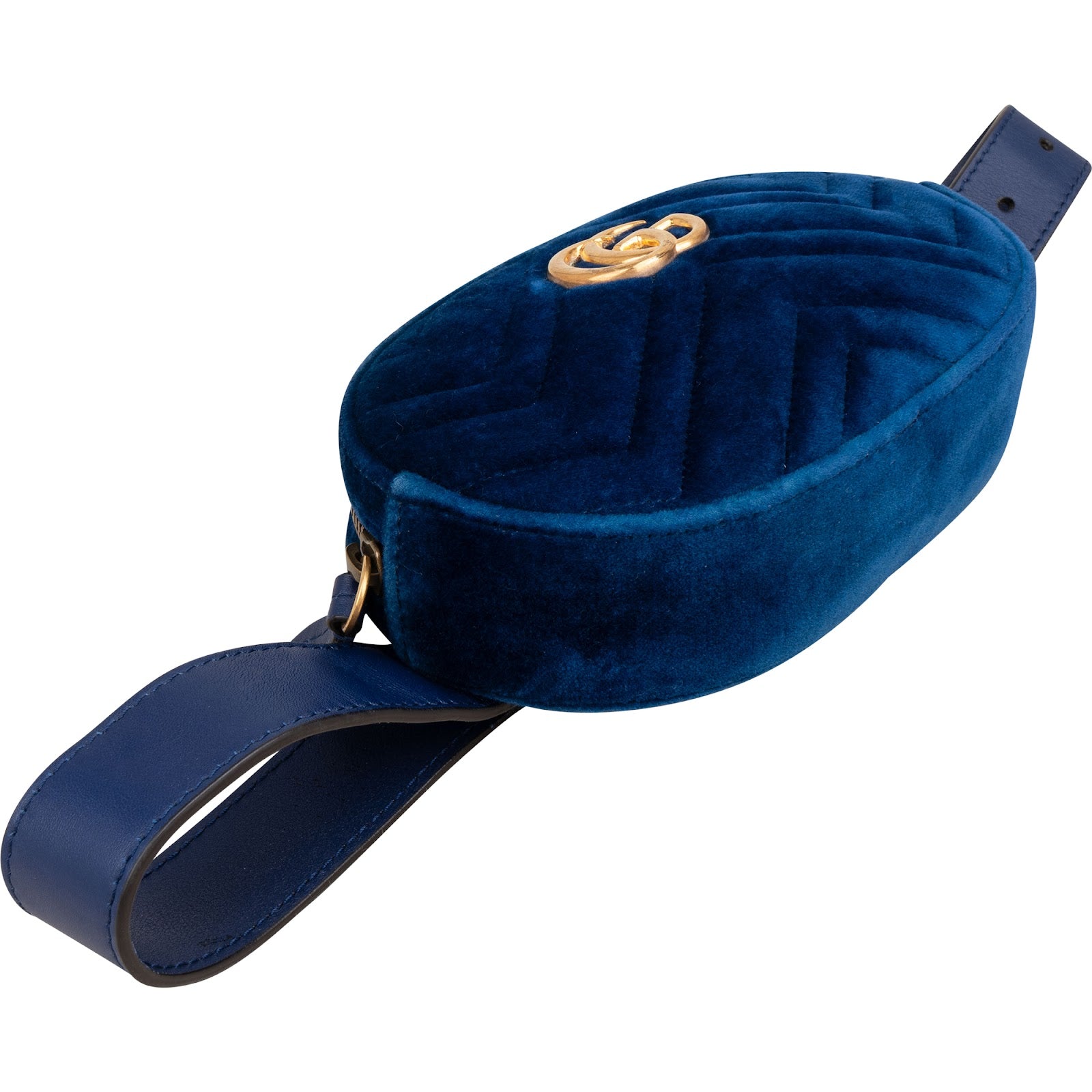 Gucci Blue Leather Velvet GG Marmont Matelassé Belt Bag