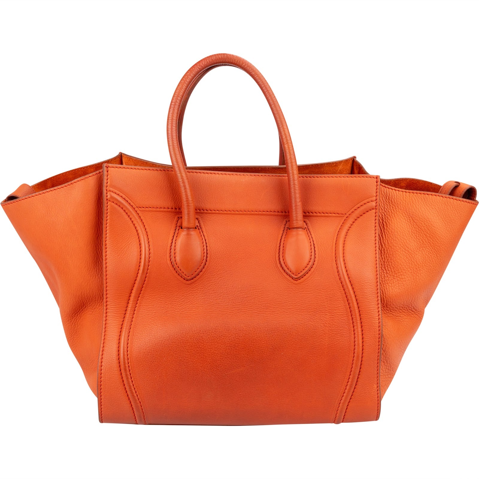 Céline Orange Drummed Calfskin Phantom Handbag