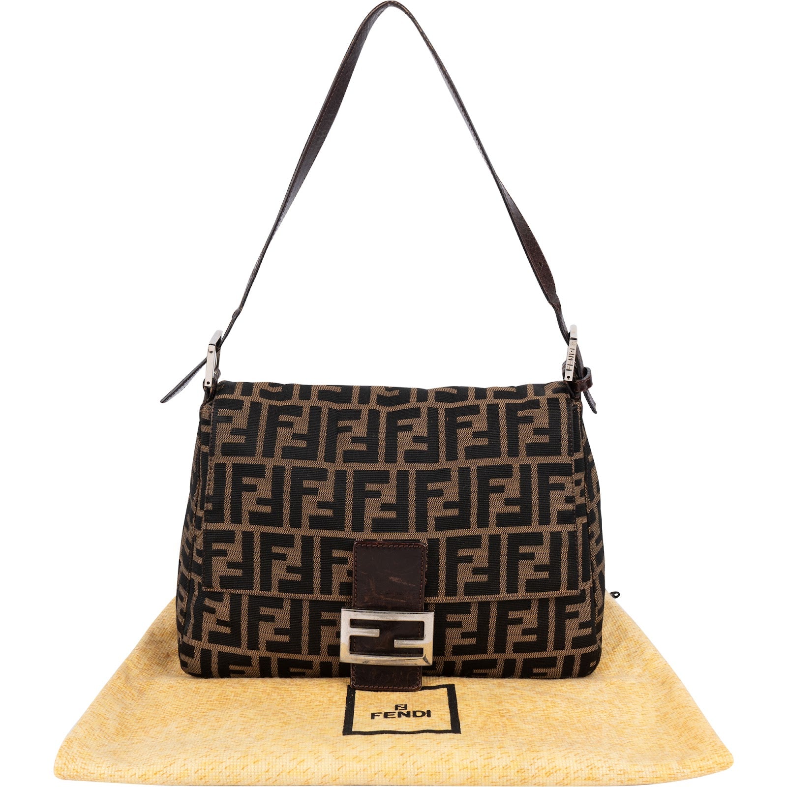 Fendi Monogram Zucca Canvas Mamma Baguette Shoulder Bag