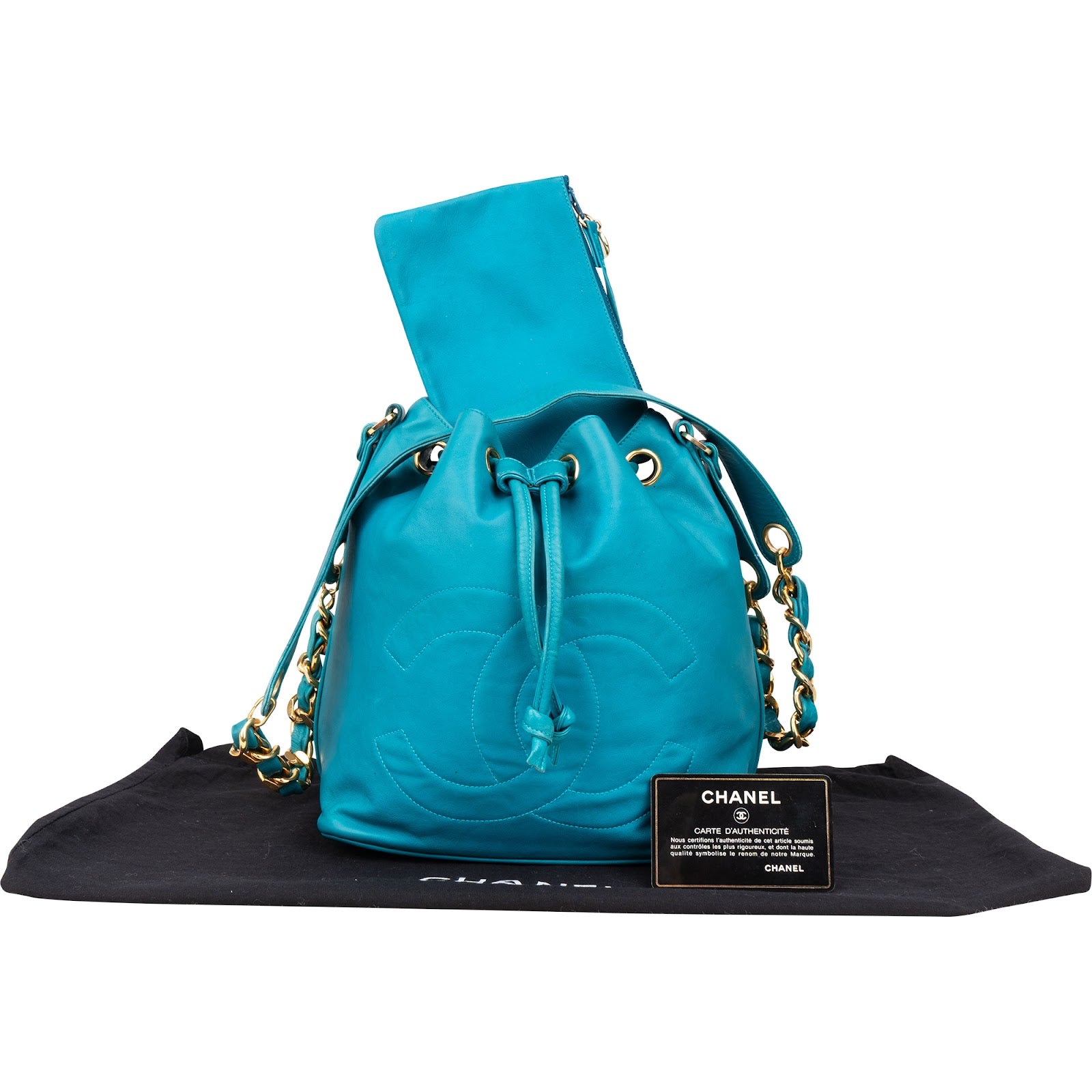 Chanel Lambskin Leather CC Drawstring Bucket Crossbody Bag