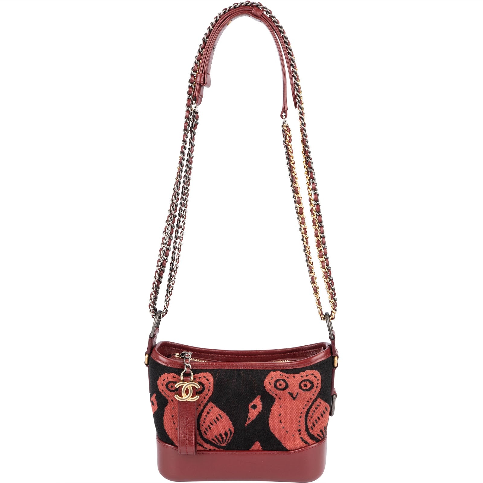 Chanel Owl Motif Wool & Calfskin Gabrielle Bicolor Chain Small Crossbody Bag