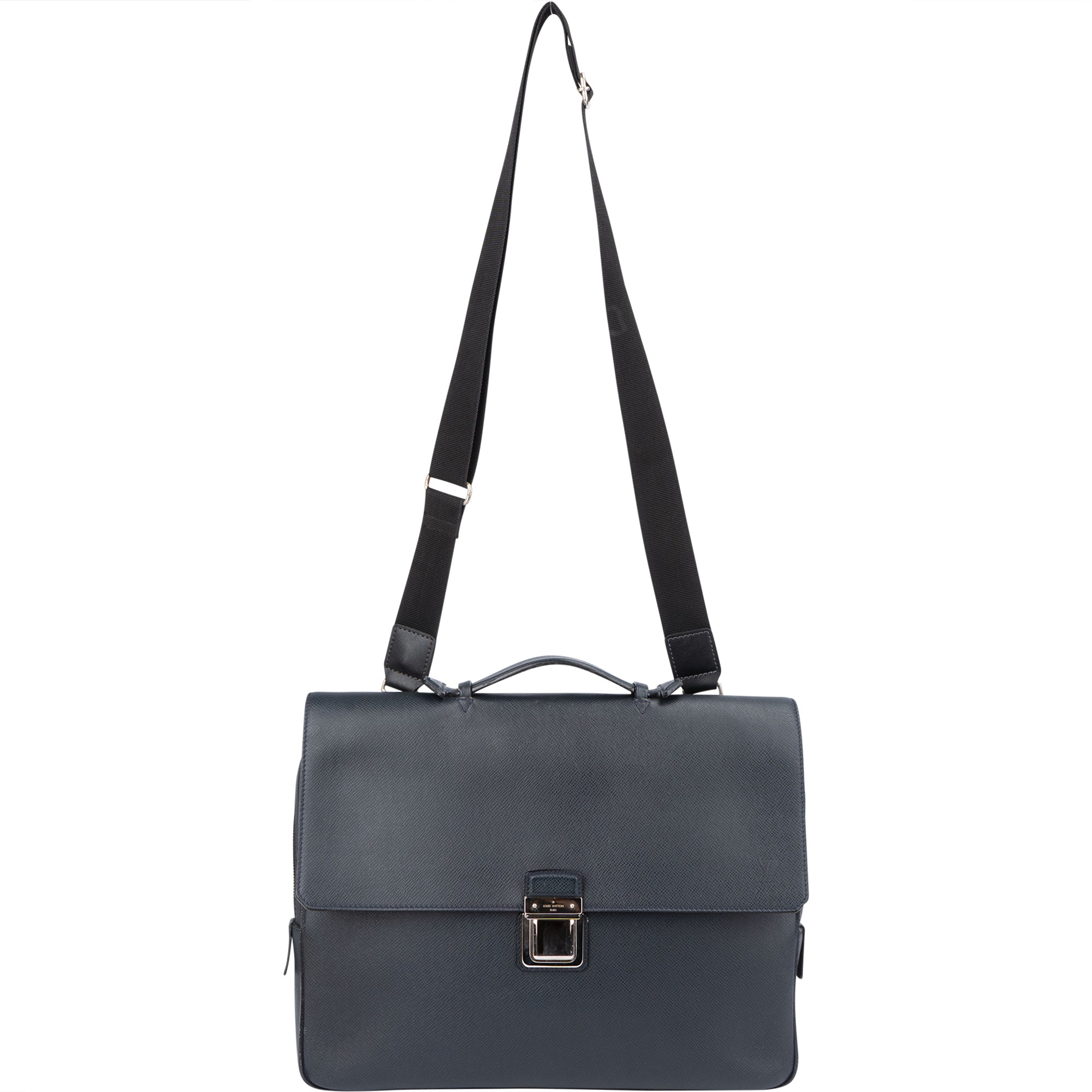 Sac d'affaires Vassili PM Louis Vuitton en cuir Taiga bleu