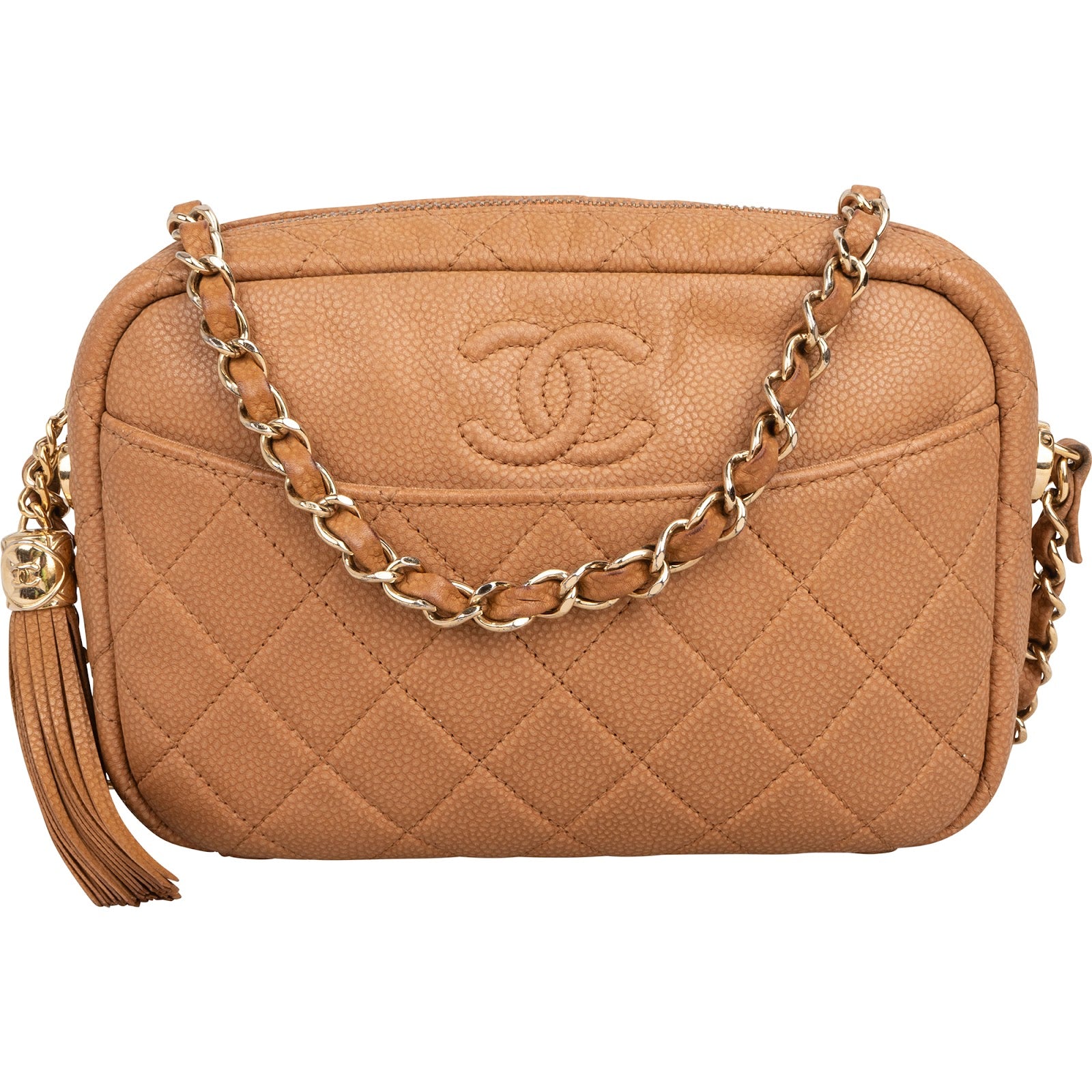 Chanel Quilted Caviar Leather Tassel Camera Crossbody Bag