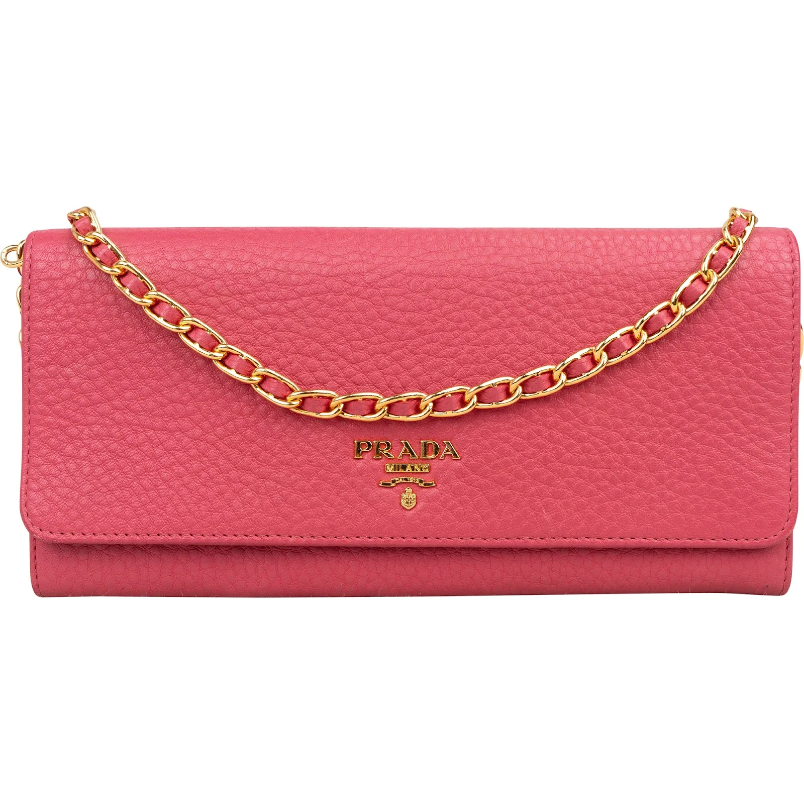 Prada Pink Pebbled Leather Wallet on Chain Crossbody Bag