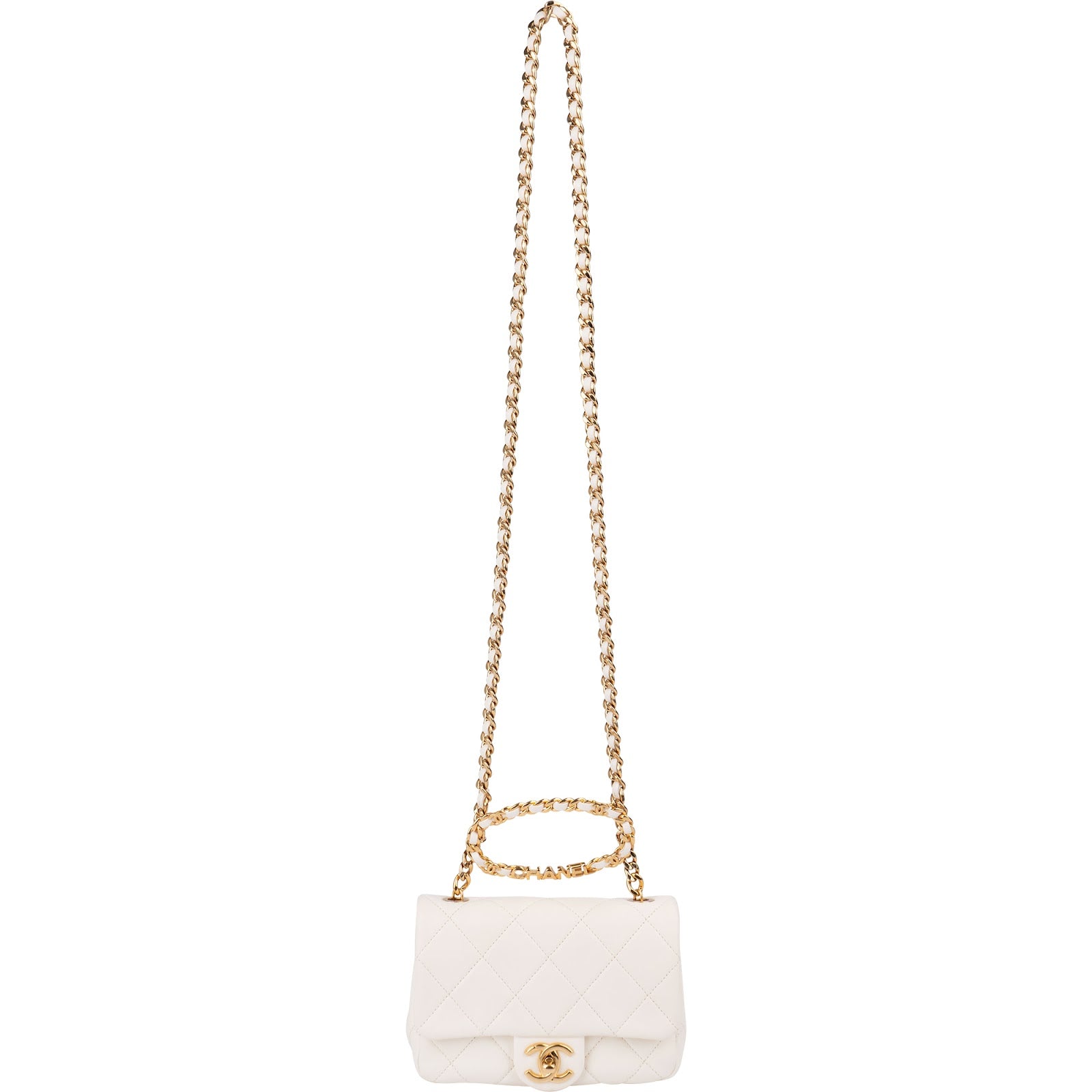Chanel White Quilted Lambskin Mini Rectangular Flap Top Handle Crossbody Bag