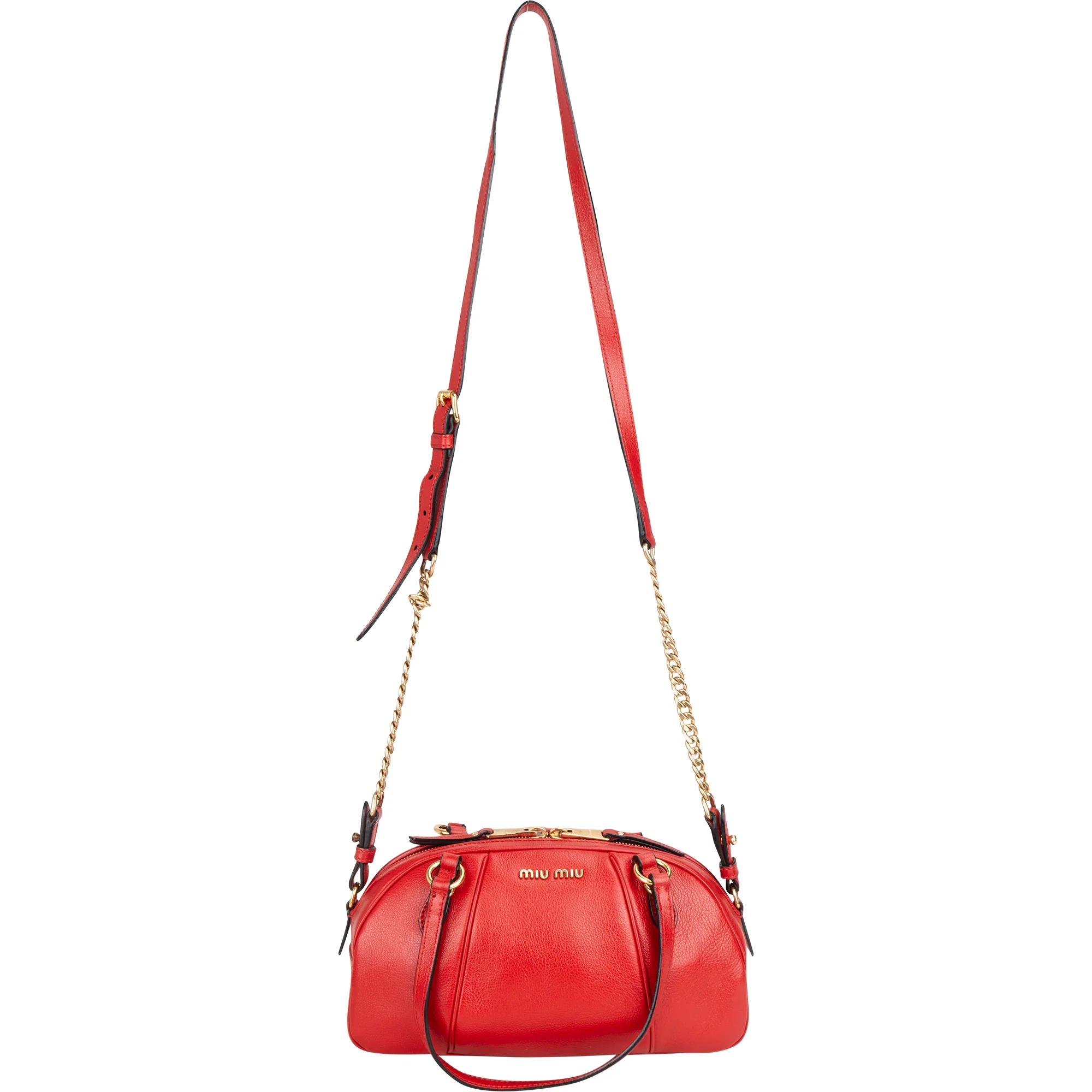 Miu Miu Red Leather Bowling Shoulder Bag