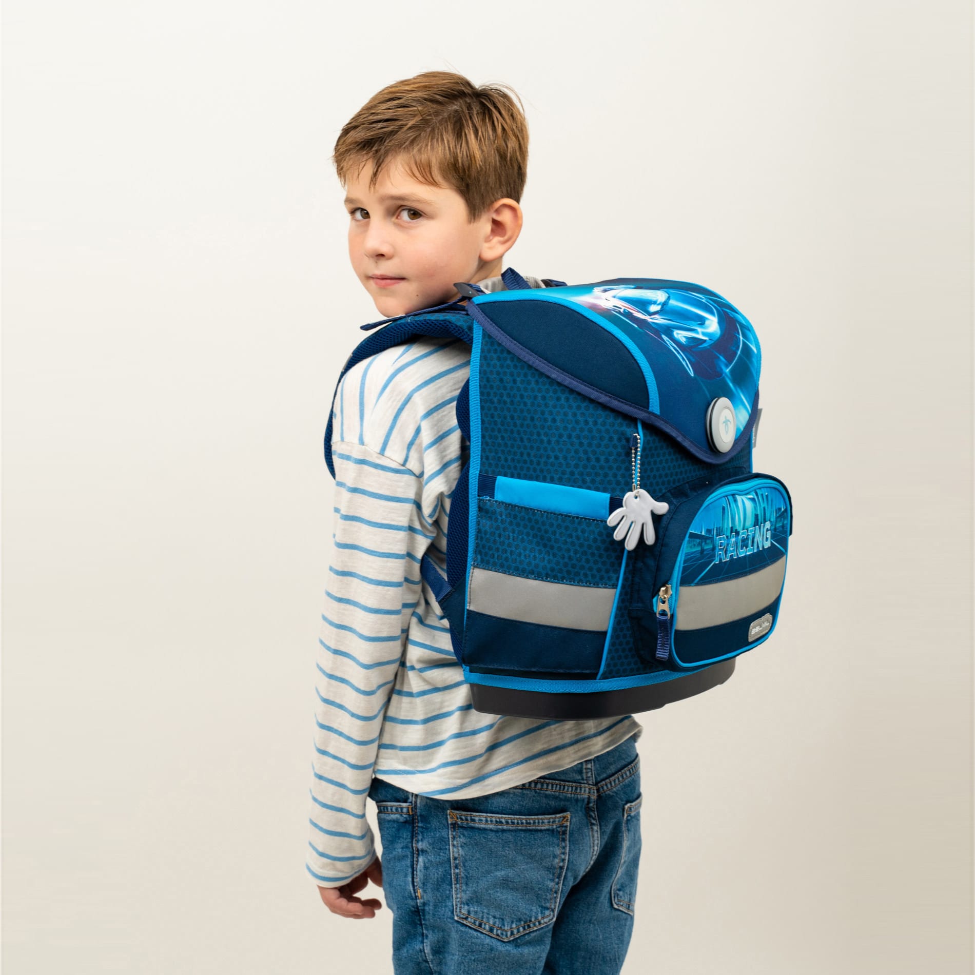 Compact ergonomisches Schulranzen-Set 4-teilig - Racing Blue Neon