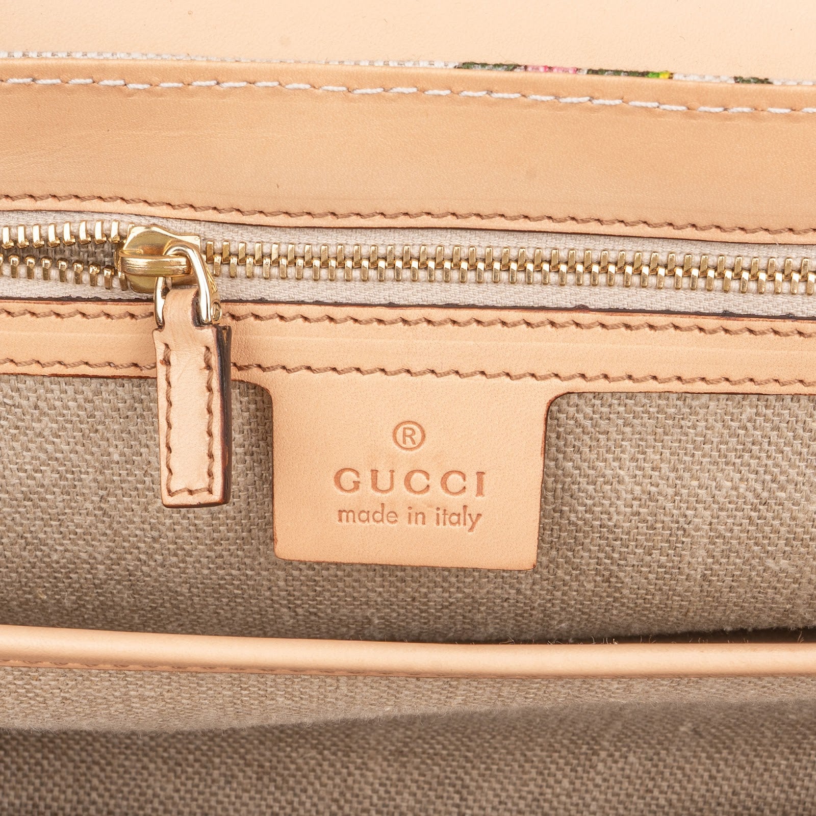 Gucci Rose Leather Flora Print Canvas Bamboo Top Handle Handbag