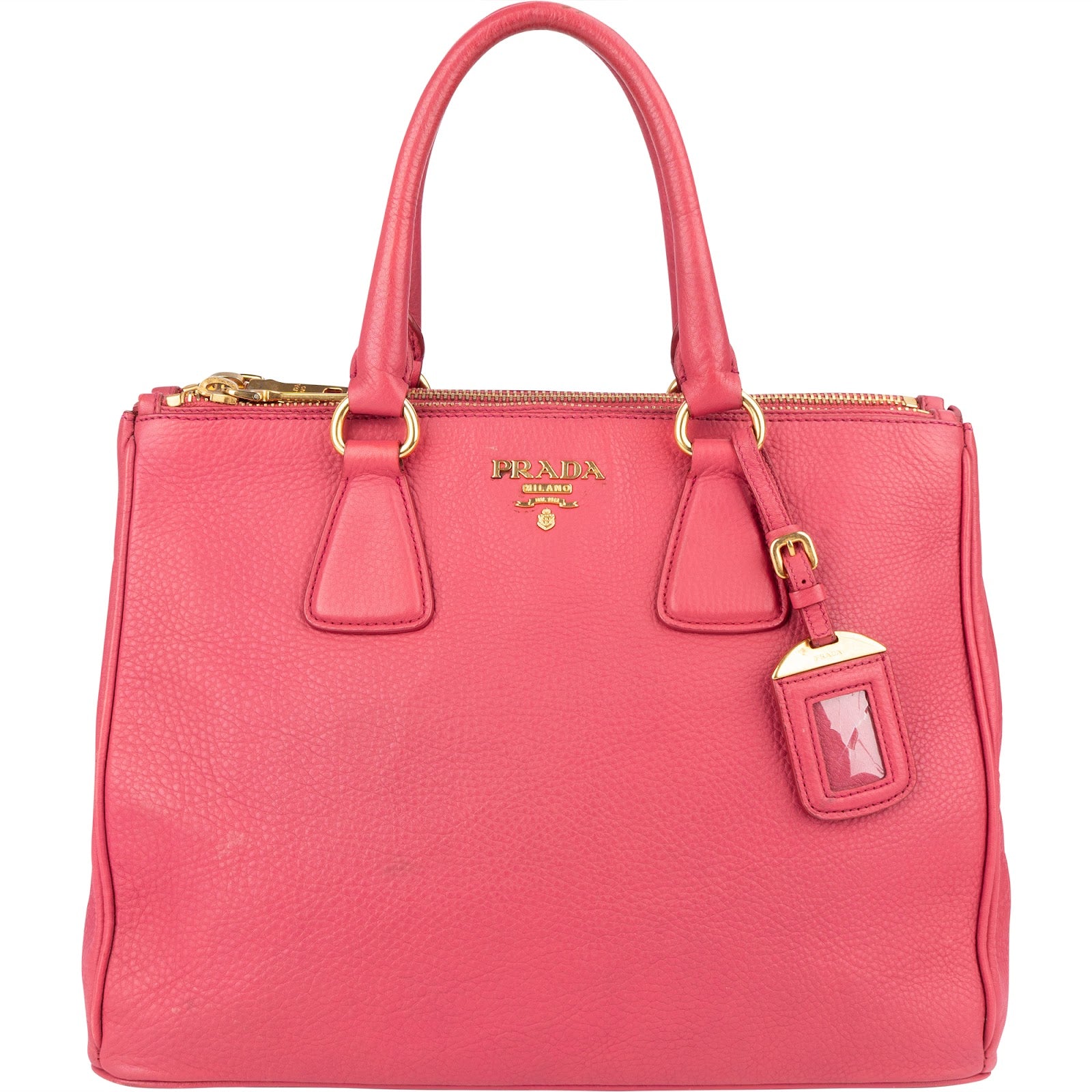 Prada Pink Leather Galleria Double Zip Tote Handbag