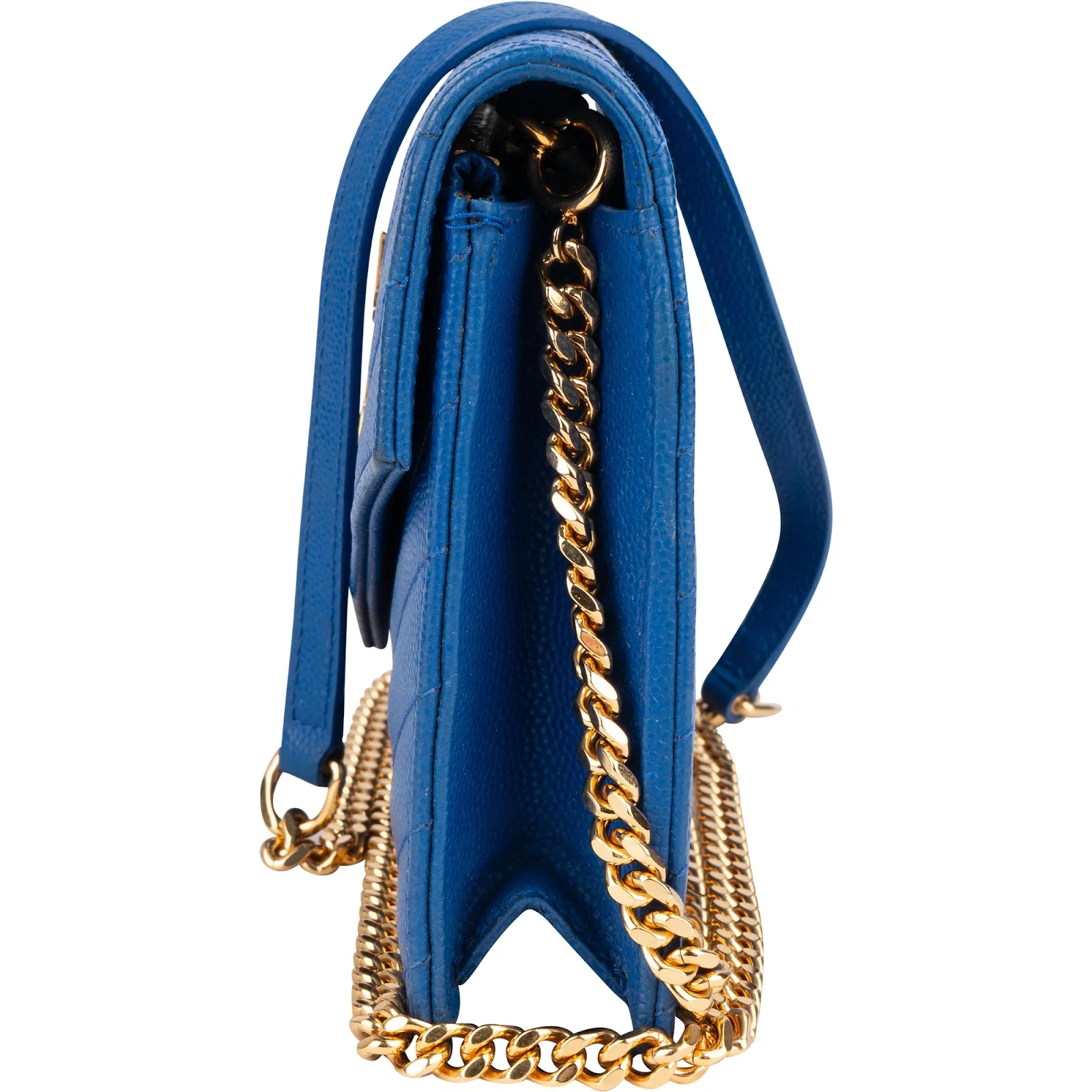 Saint Laurent Chevron Grain de Poudre Wallet On Chain Crossbody Bag