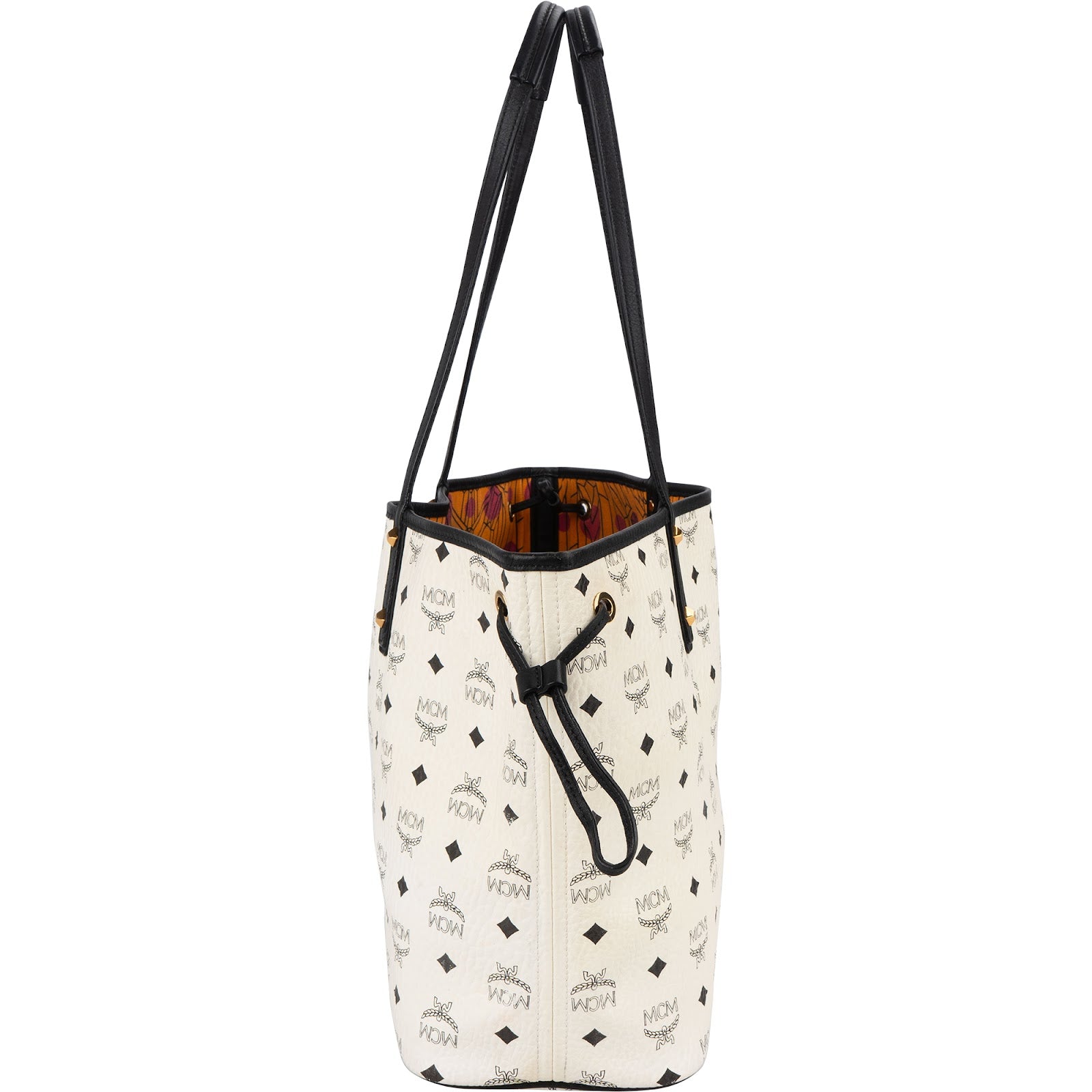 MCM Monogram Visetos Black and White Studded Liz Shopper Shoulder Bag