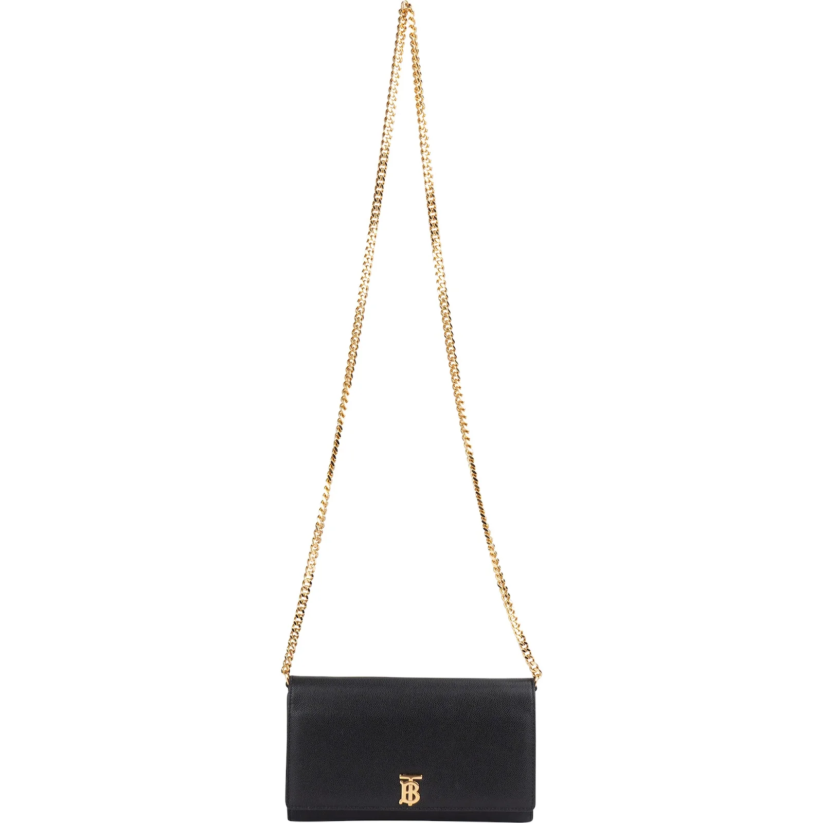 Burberry Grained Leather TB Wallet on a Chain Crossbody Bag