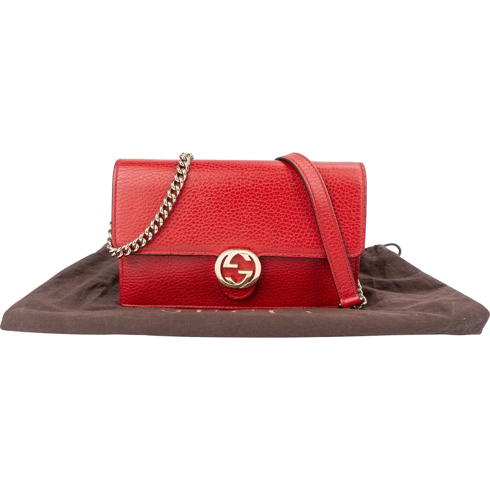 Gucci Pebbled Leather Interlocking GG Wallet On Chain