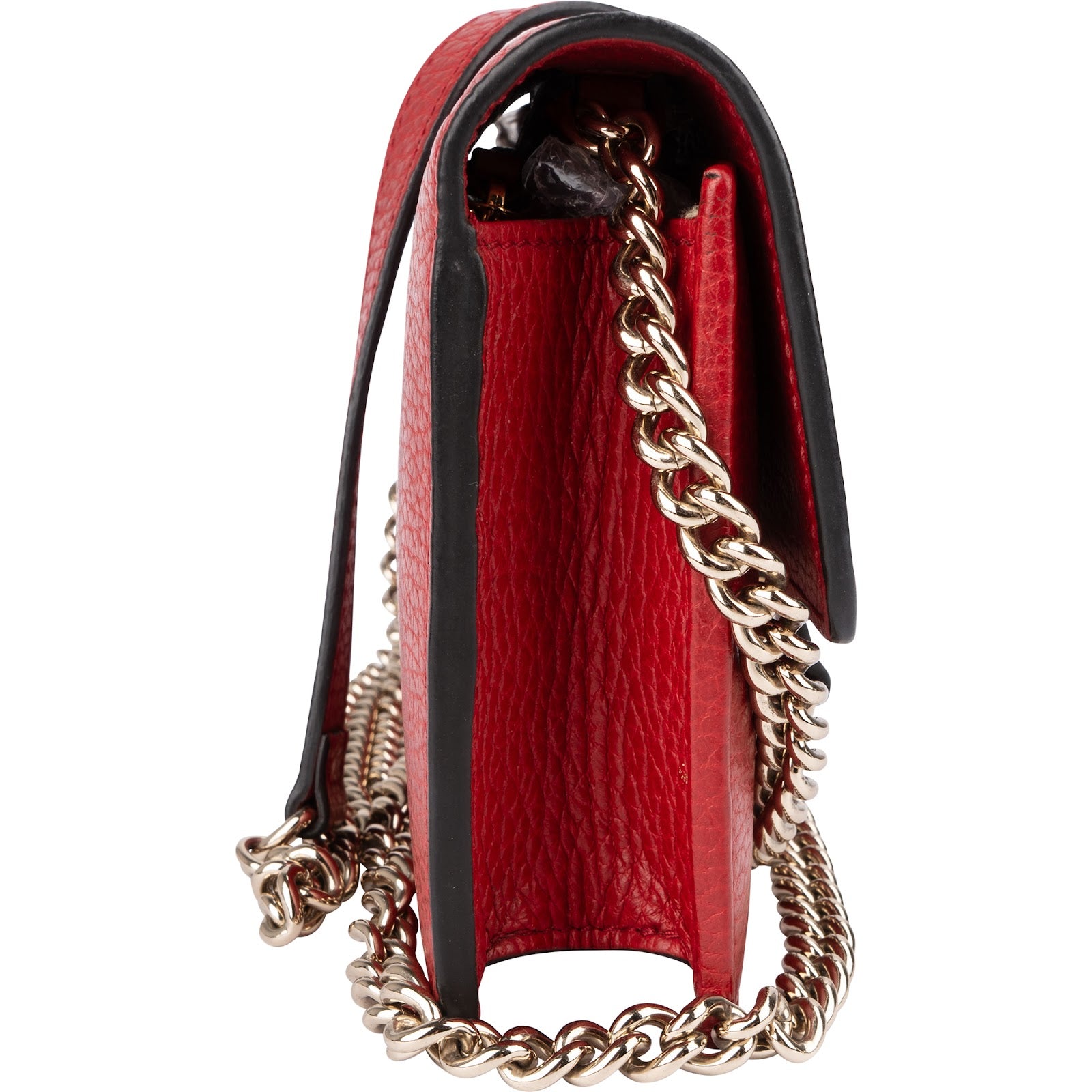 Gucci Pebbled Leather Interlocking GG Wallet On Chain
