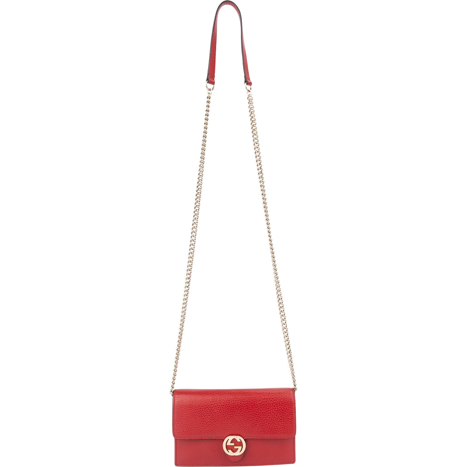 Gucci Pebbled Leather Interlocking GG Wallet On Chain