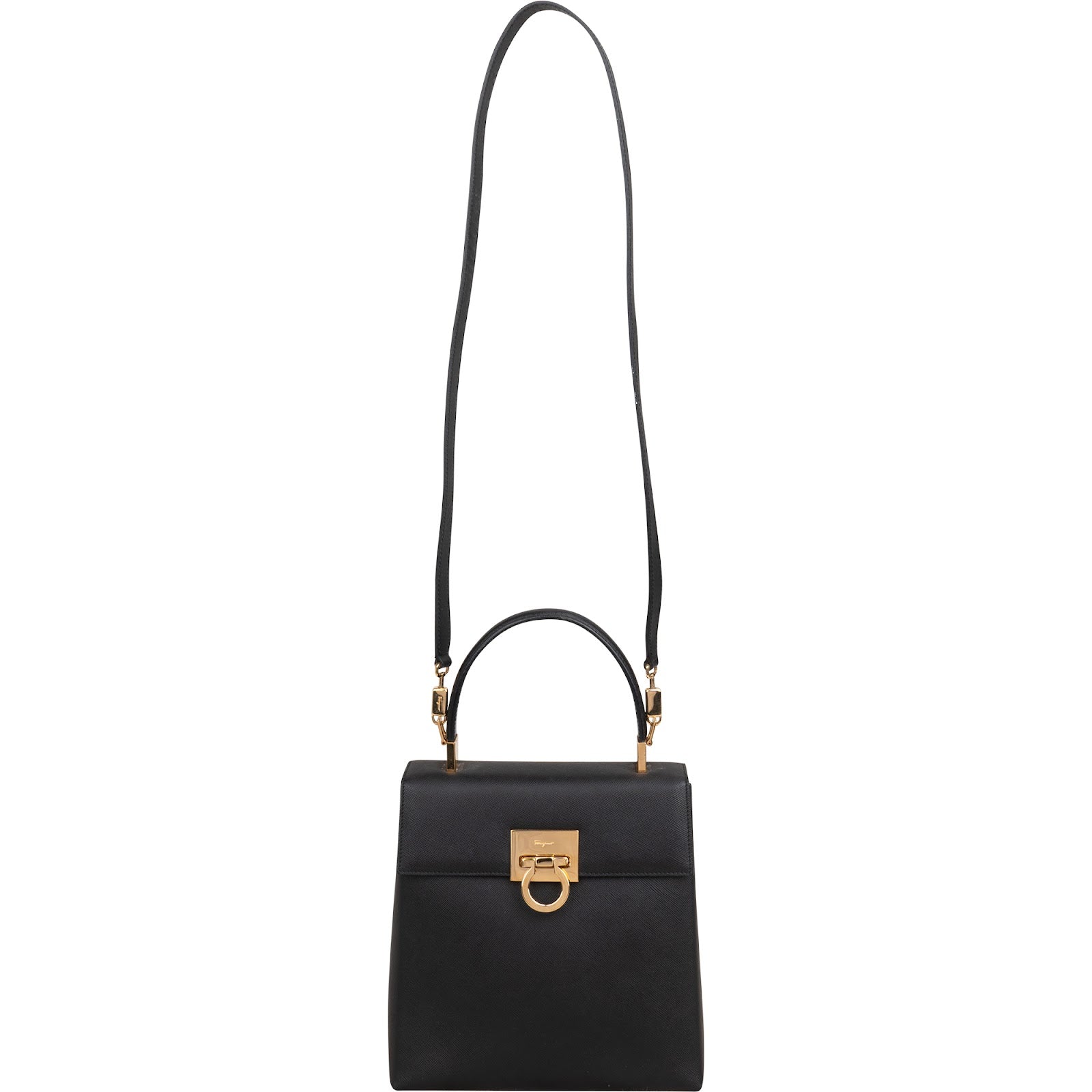 Salvatore Ferragamo Black Saffiano Leather Gancini Handbag