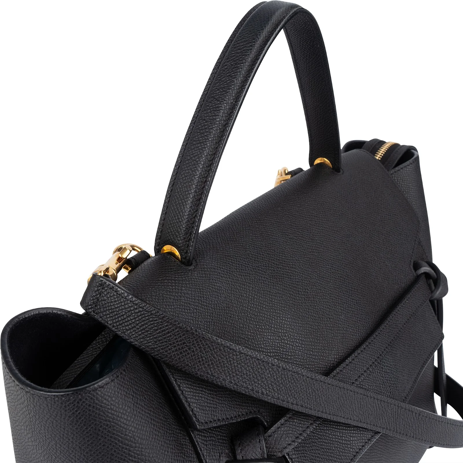 Céline Black Leather Grained Calfskin Belt Handbag