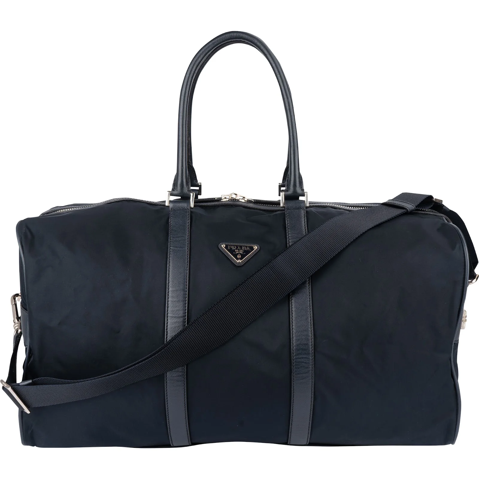 Prada Black Nylon Saffiano Leather Triangle Duffle Bag 55