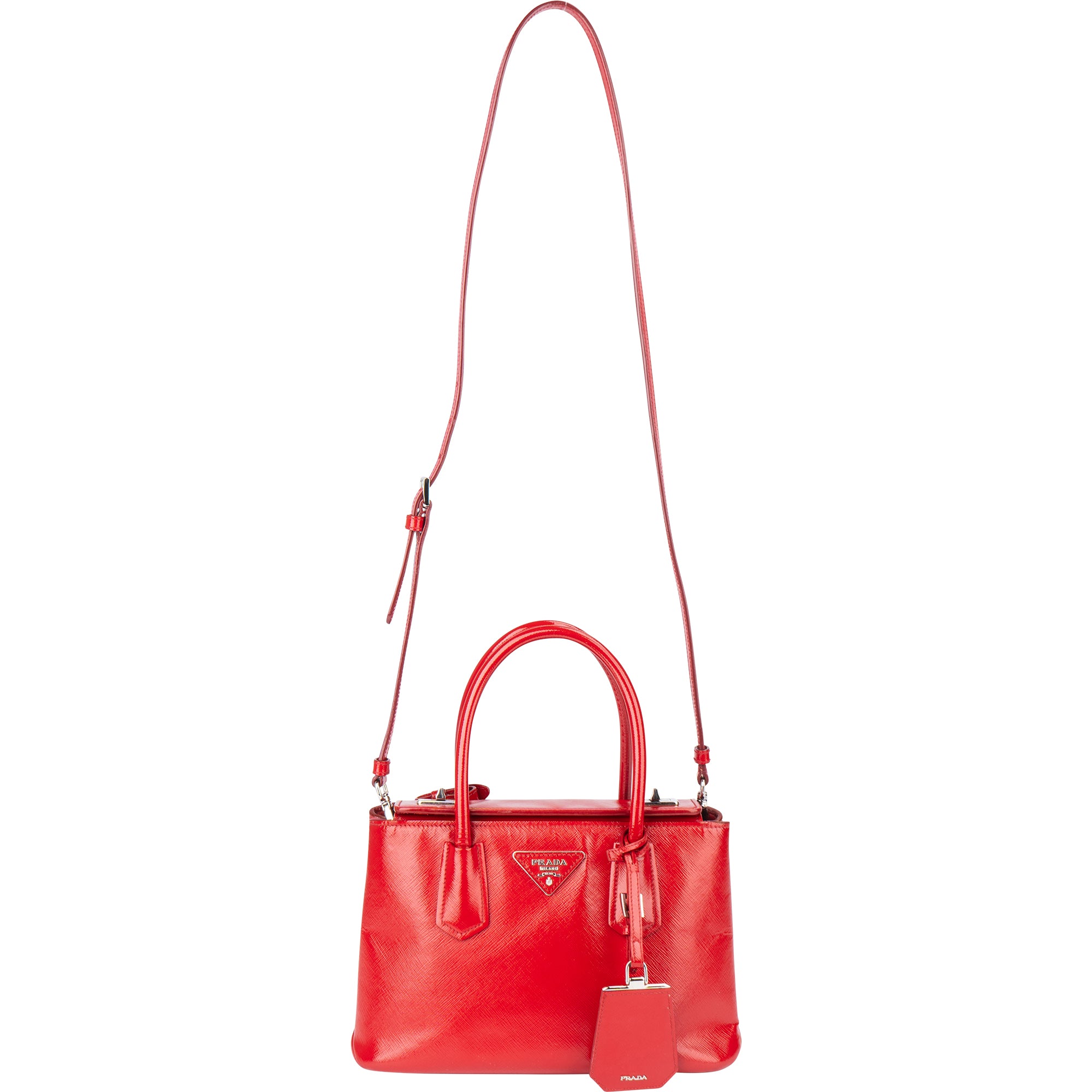 Prada Red Patent Leather Galleria Turnlock Handbag