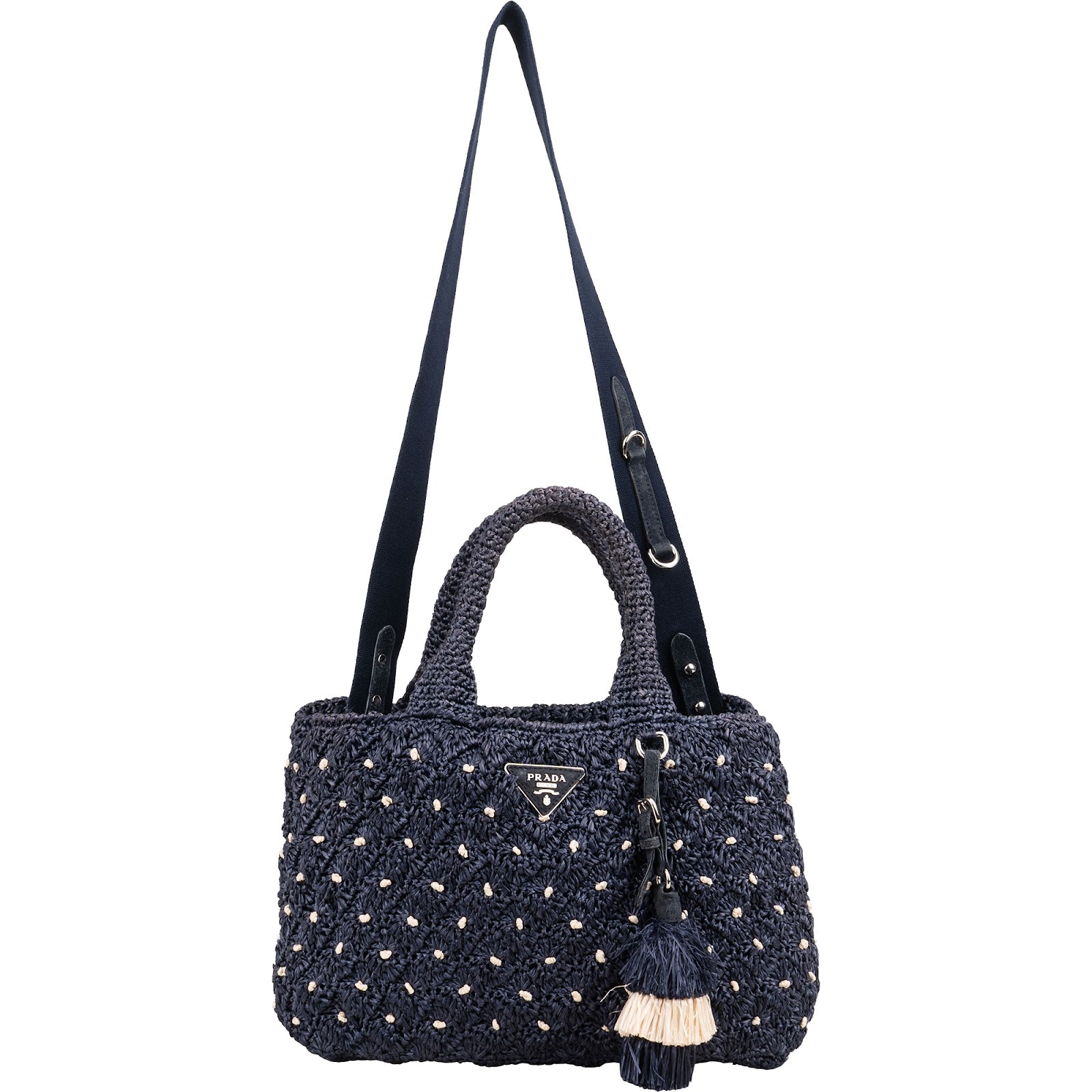 Prada - Woven Raffia Polka-Dot Shoulder Bag