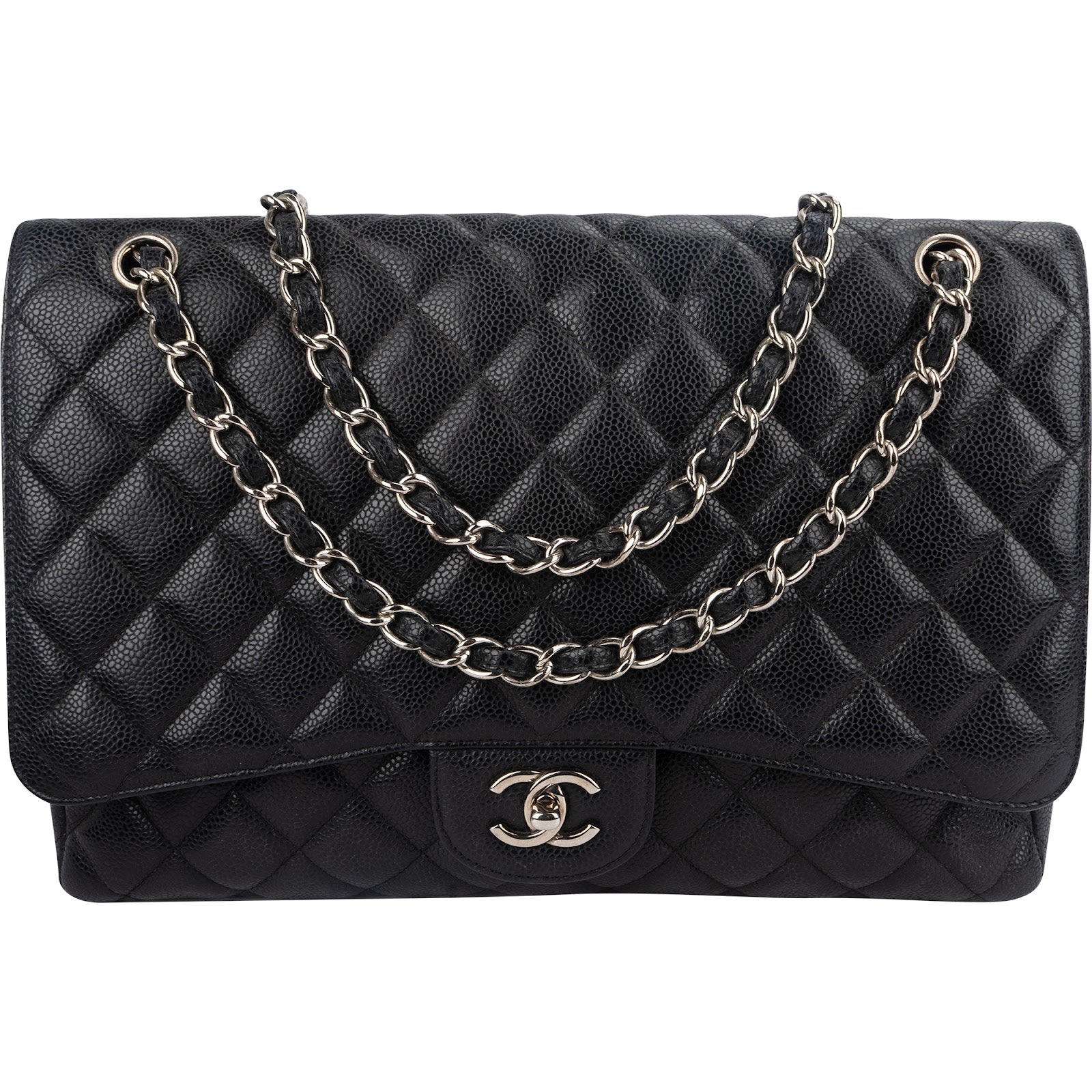 Chanel Quilted Caviar Leather Palladium Maxi Single Flap Crossbody Bag