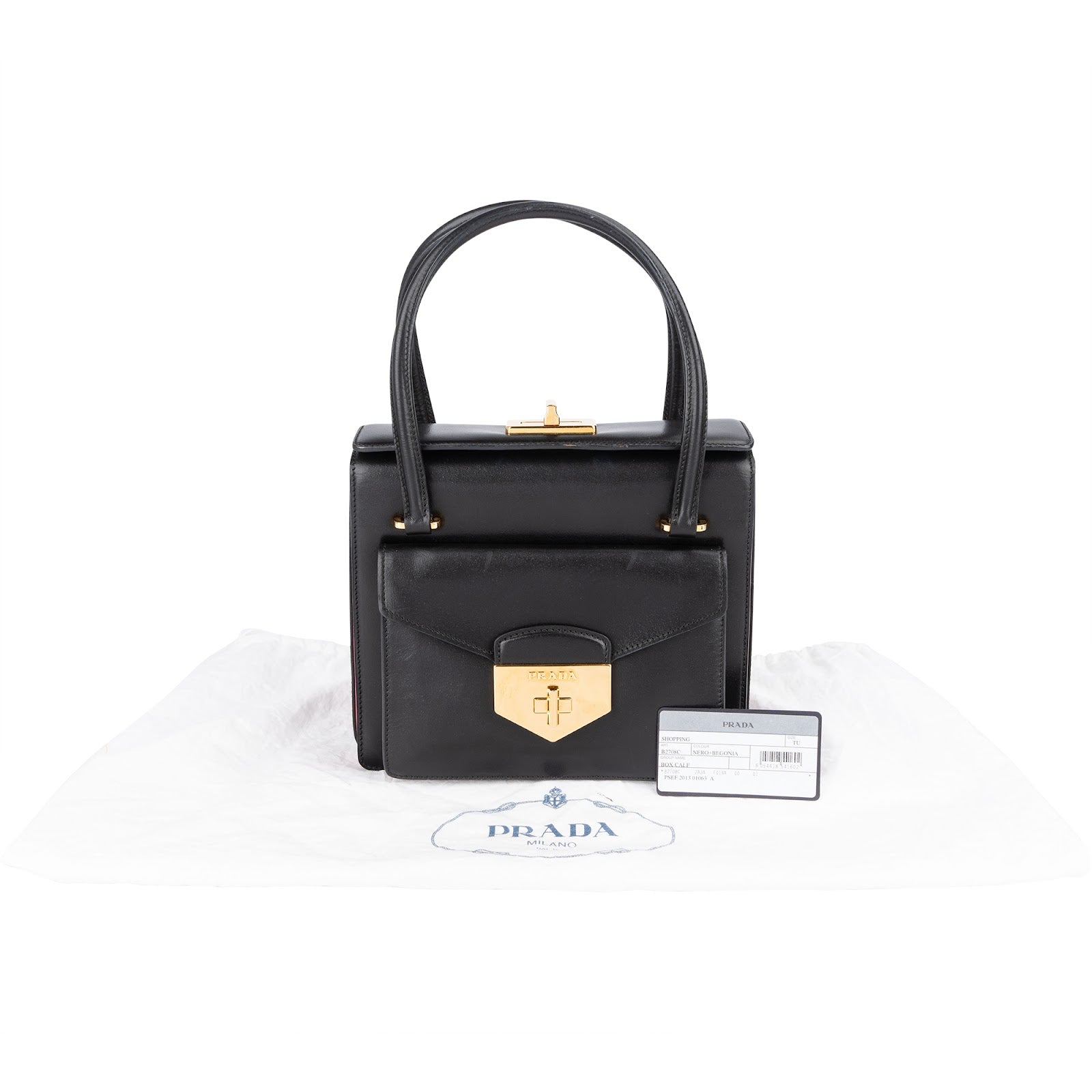 Prada Calfskin Leather Double Turnlock Handbag
