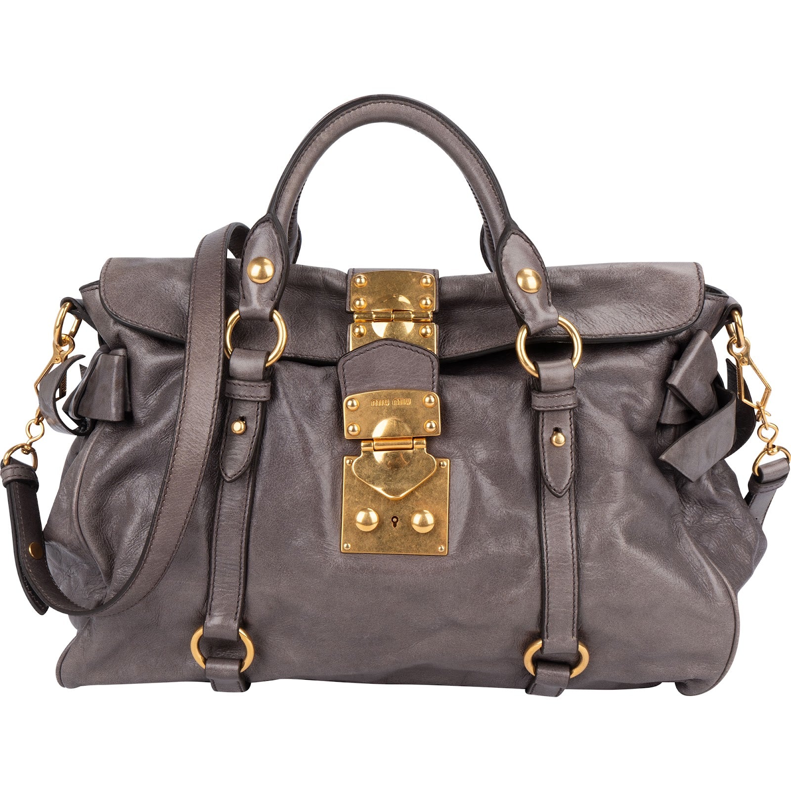 Miu Miu Vitello Lux Bow City Satchel Handbag