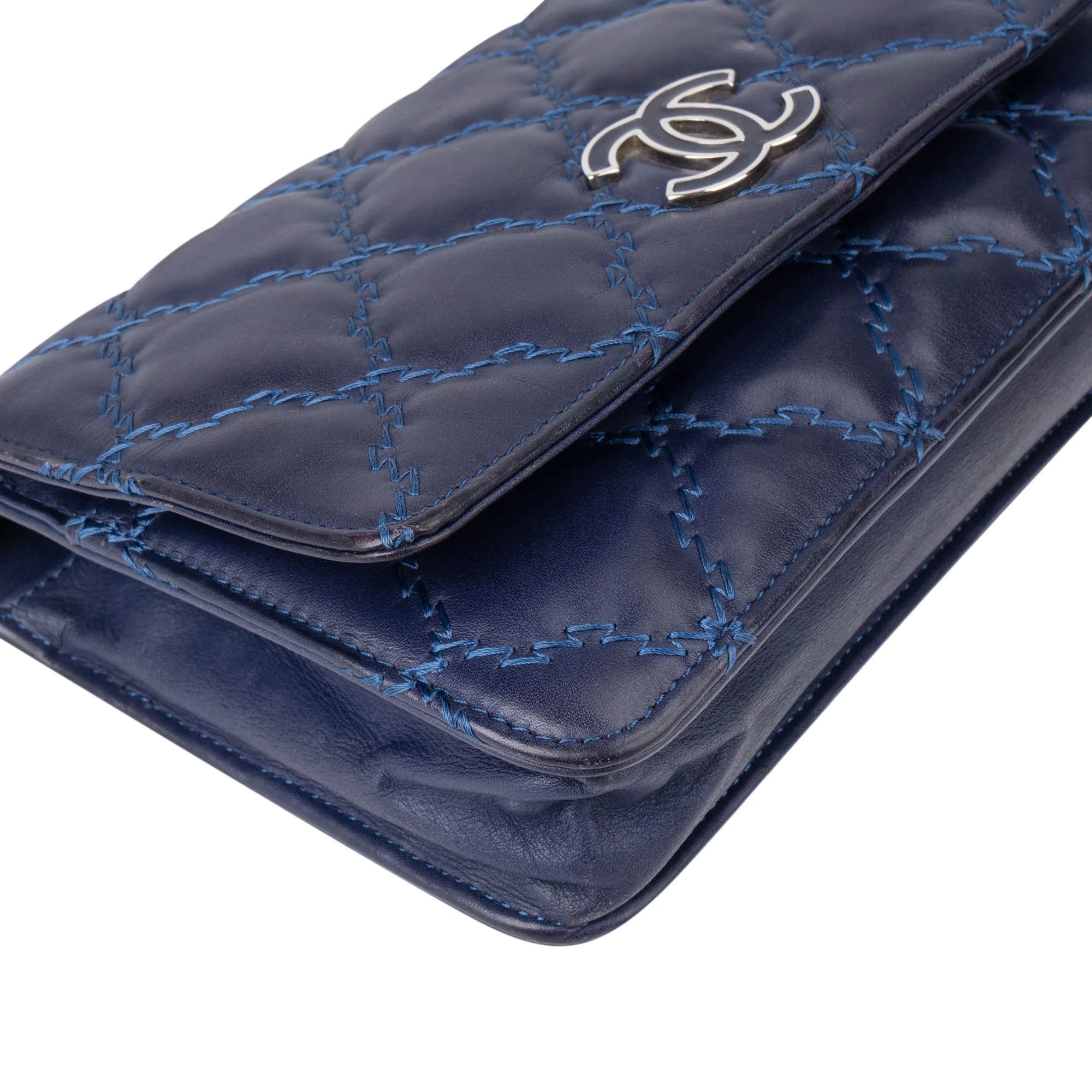 Chanel Bleu Quilted Stitch Lambskin Wallet On Chain Crossbody Bag