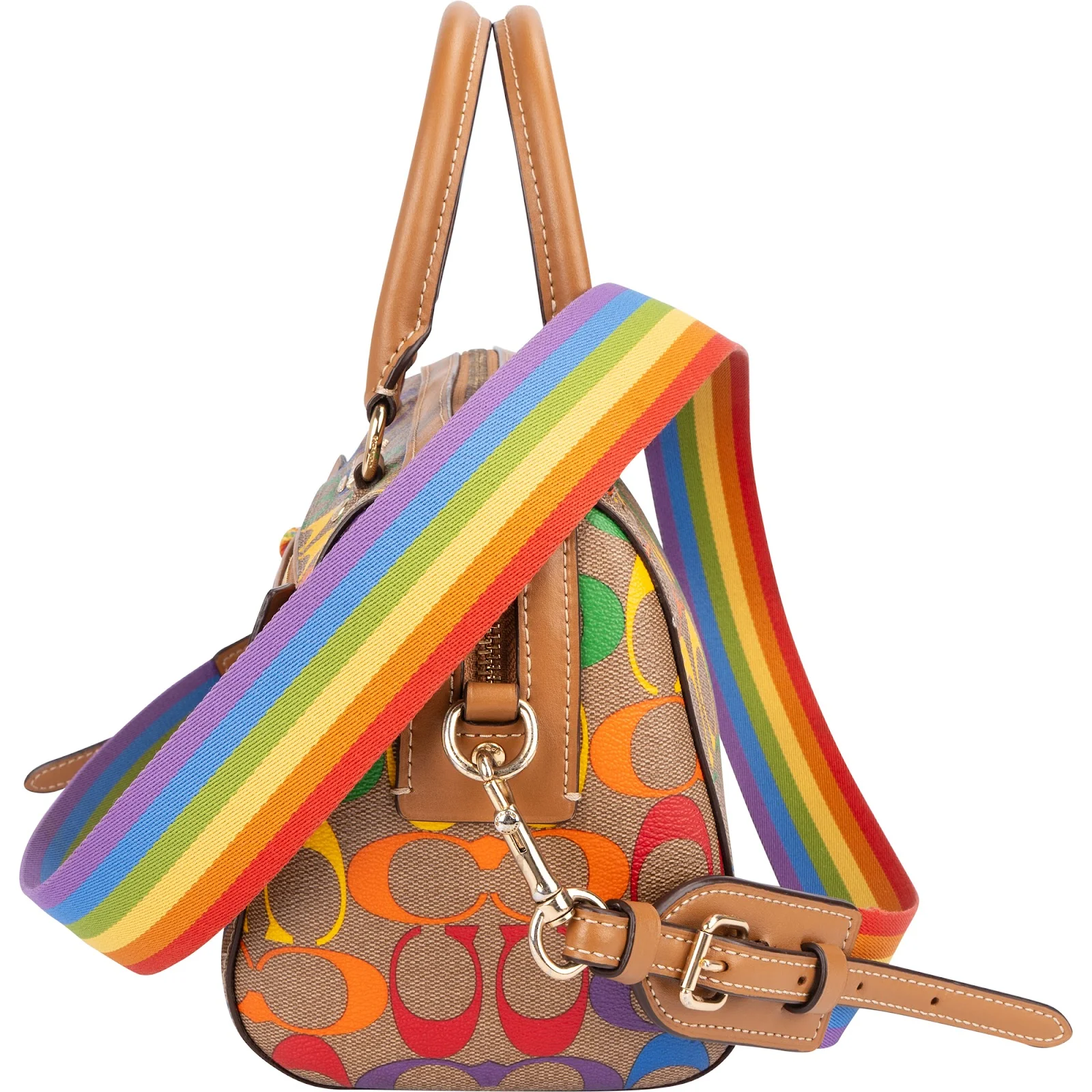 Coach Rainbow Signature Monogram Rowan Satchel Handbag