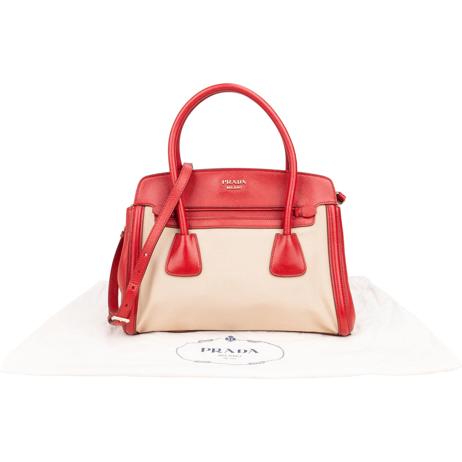 Prada Bicolor Saffiano & Canvas Handbag