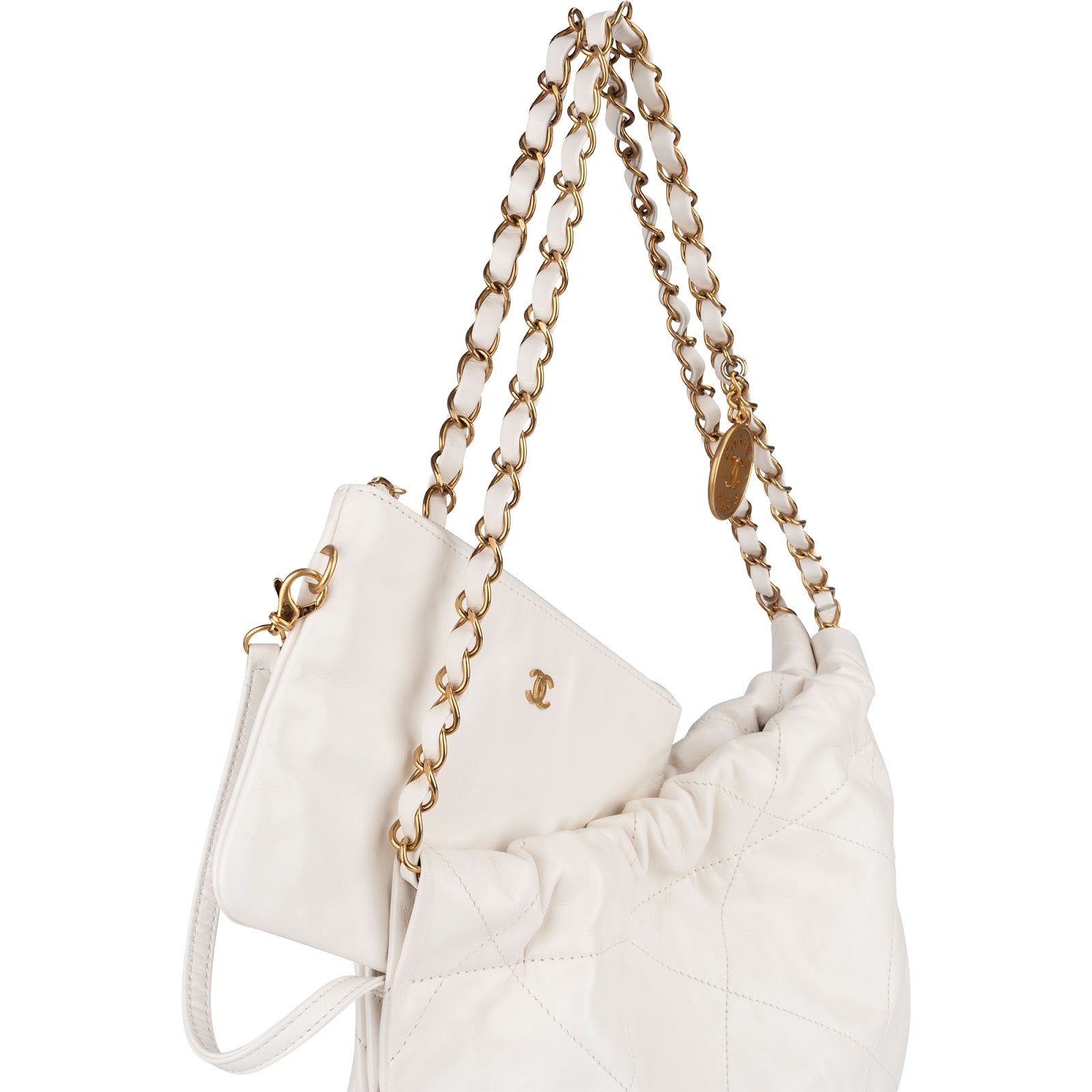 Chanel 22 White Quilted Lambskin Hobo Shoulder Bag