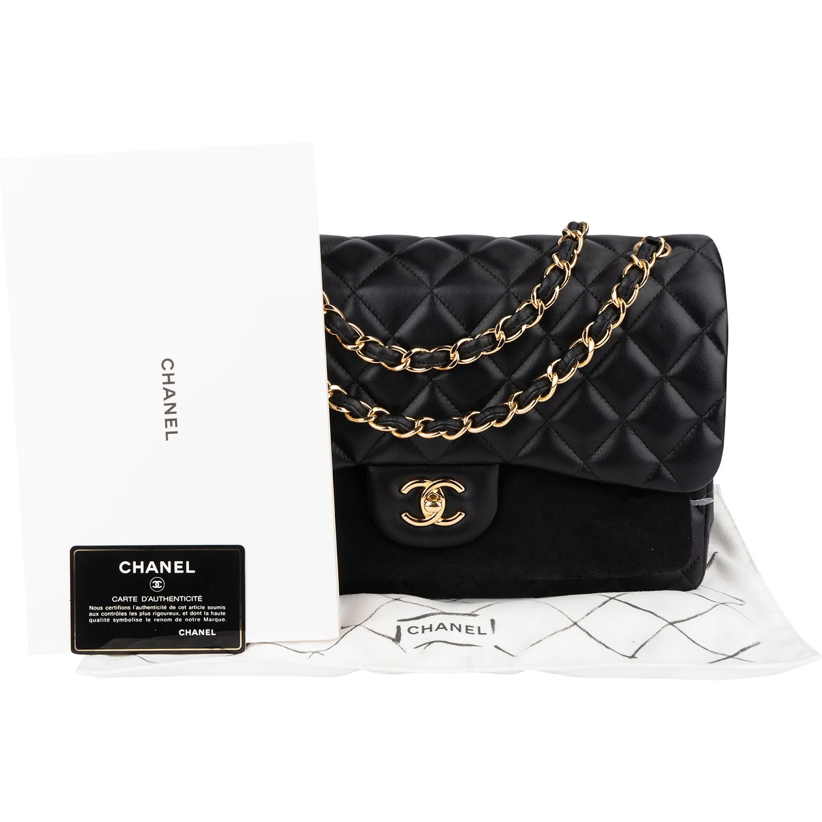 Chanel Quilted Lambskin Jumbo Double Flap Crossbody Bag