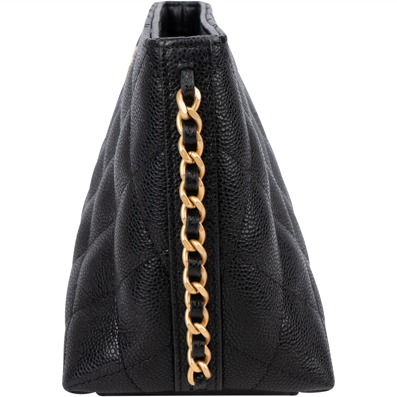 Pochette Chanel in pelle Caviar trapuntata con catena laterale