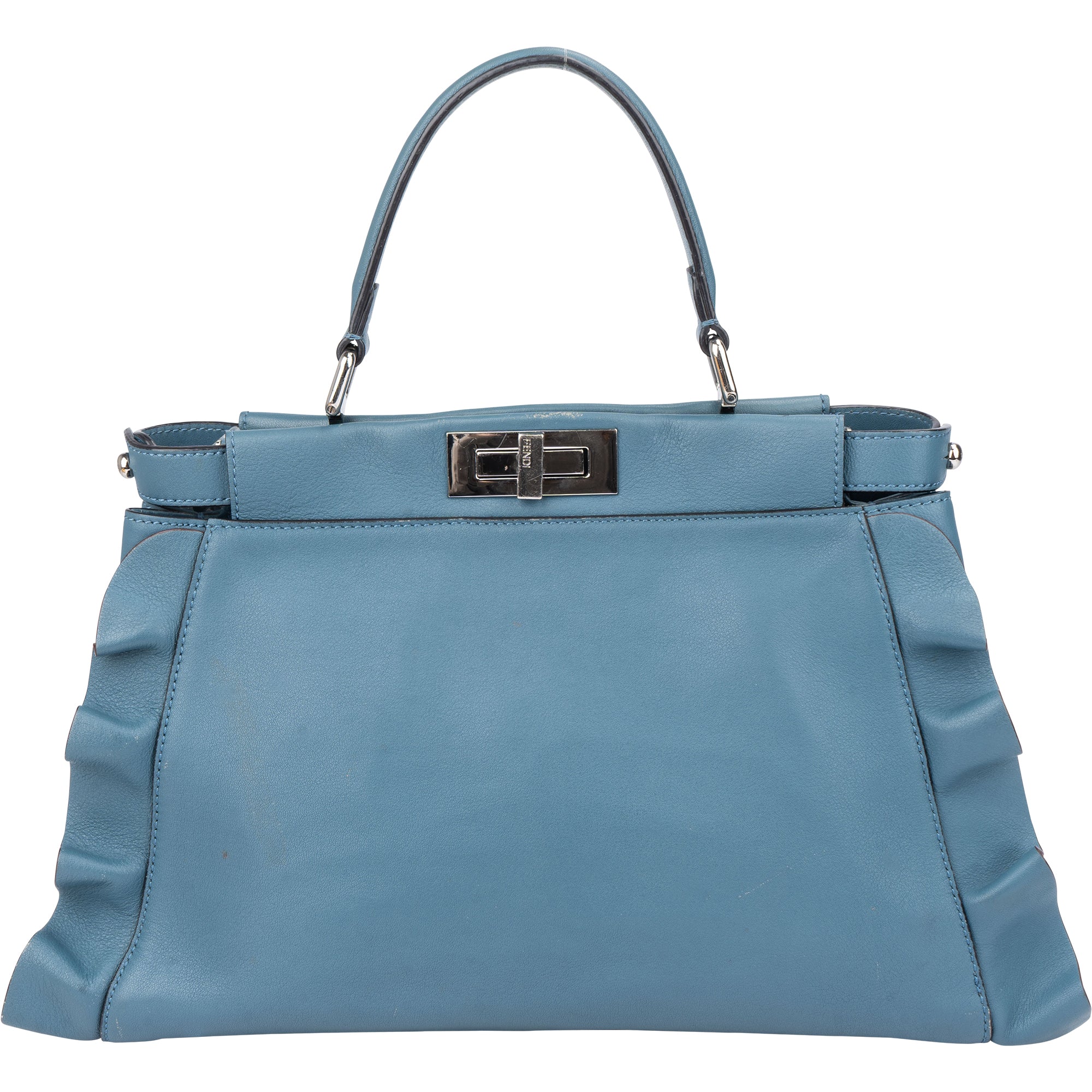 Fendi Blue Leather Peekaboo Wave Handbag