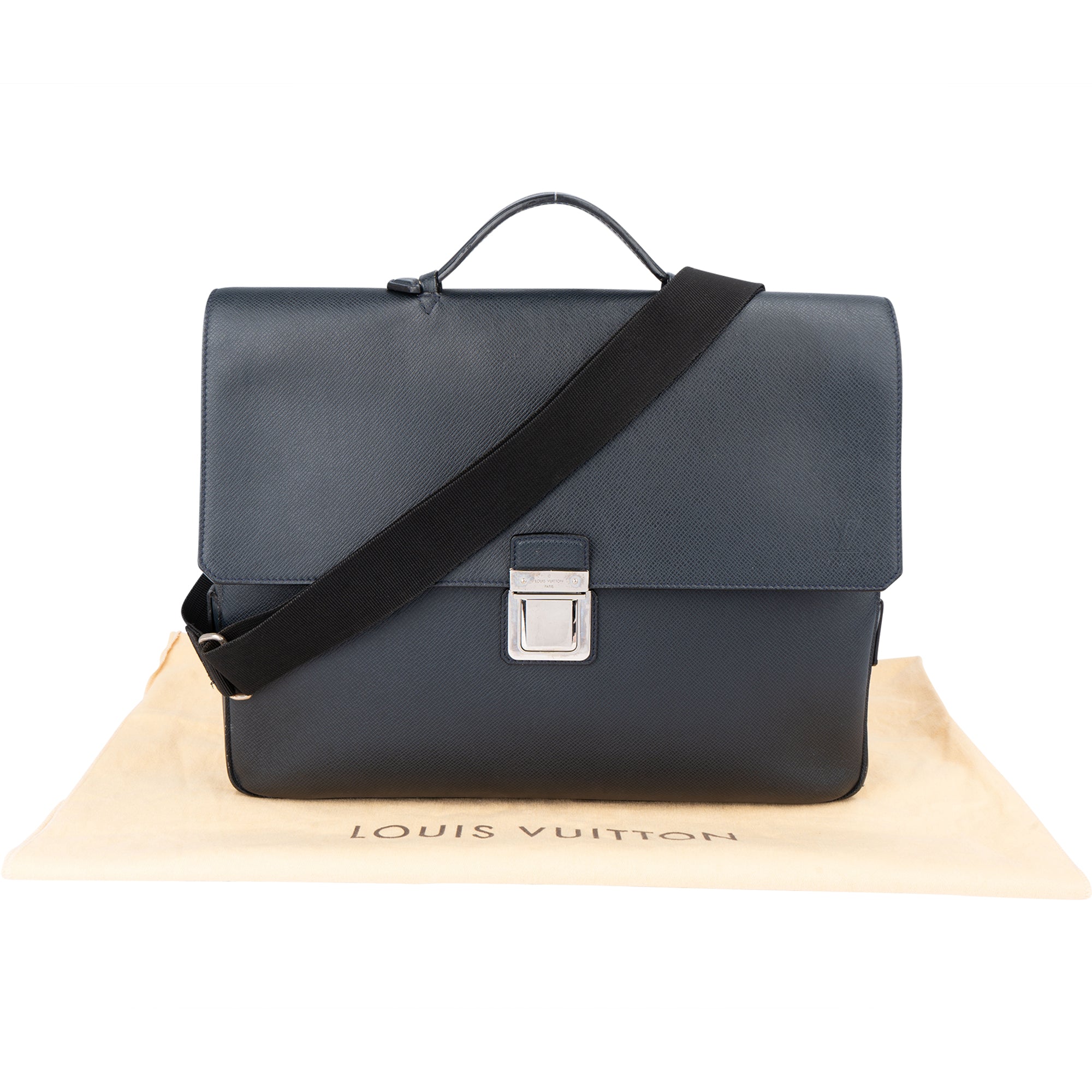Sac d'affaires Vassili PM Louis Vuitton en cuir Taiga bleu