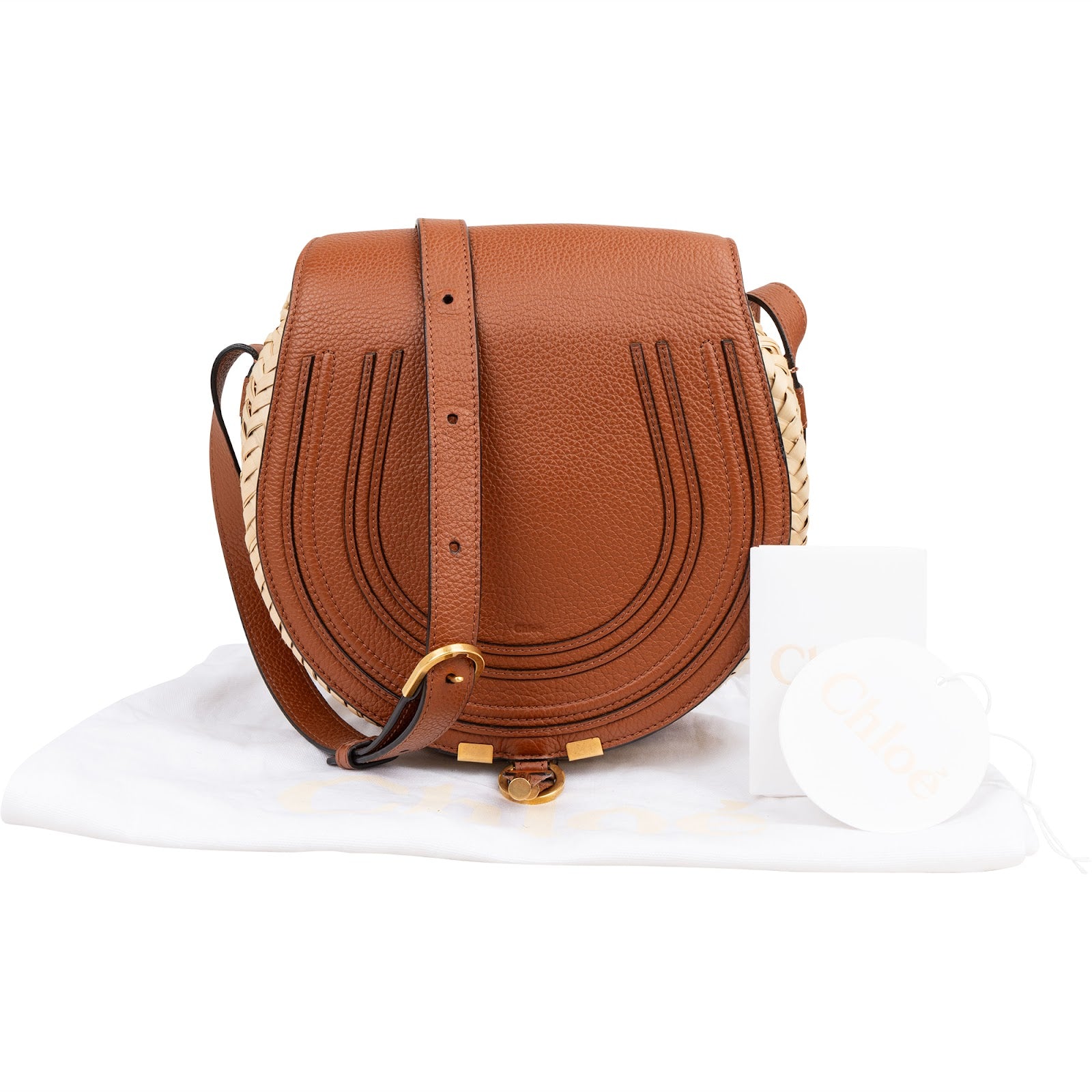 Chloé Grained Calfskin Raffia Marcie Saddle Crossbody Bag