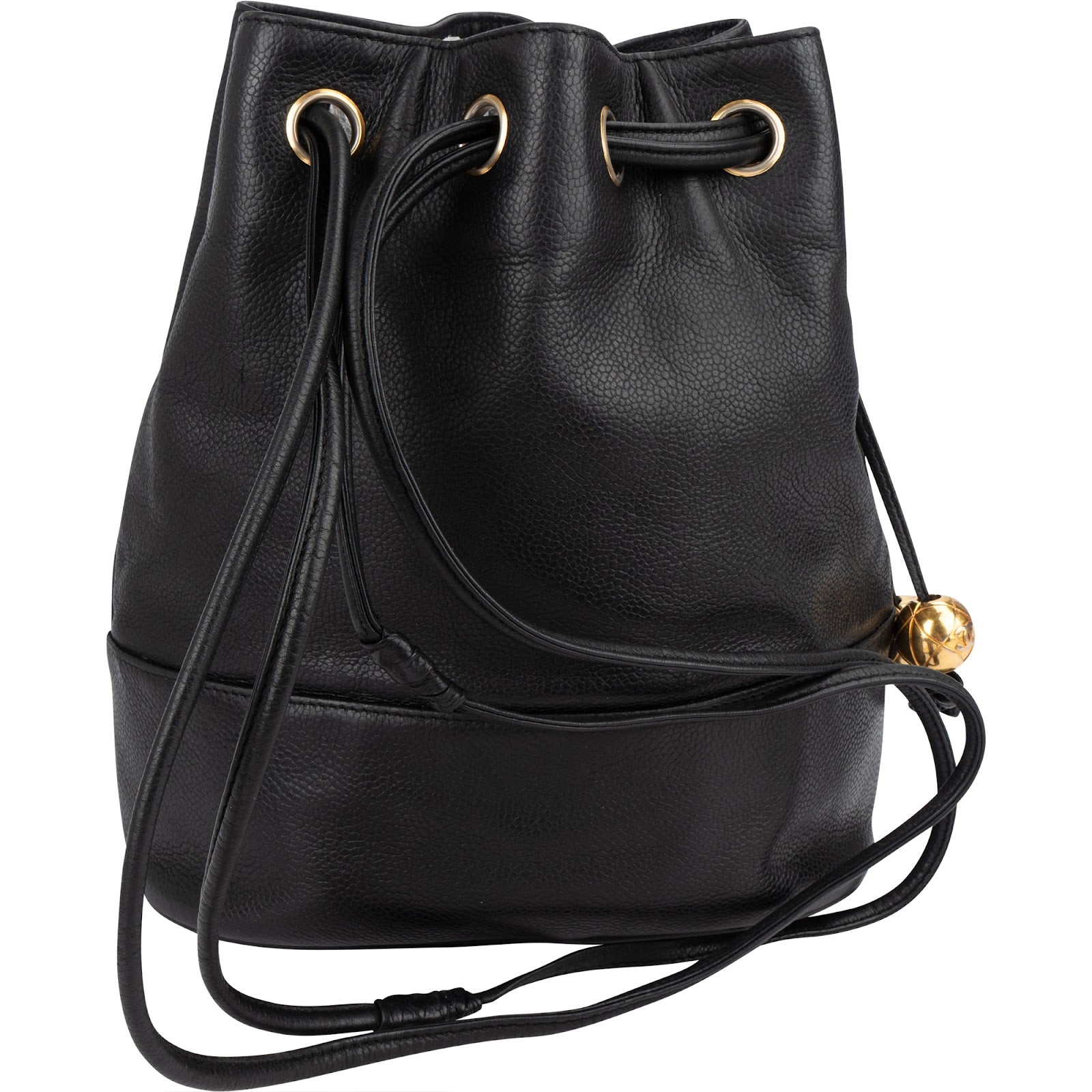 Chanel Caviar Leather CC Drawstring Bucket Crossbody Bag
