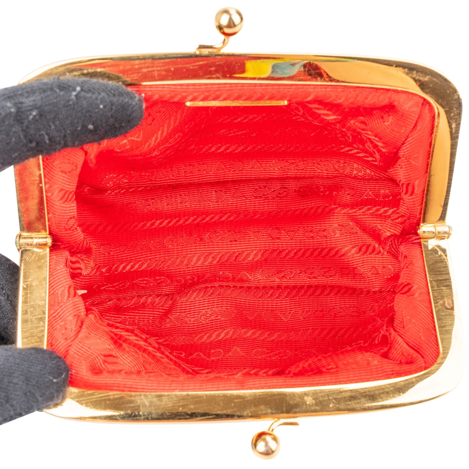 Prada Red Tessuto Triangel Kiss-Lock Coin Wallet