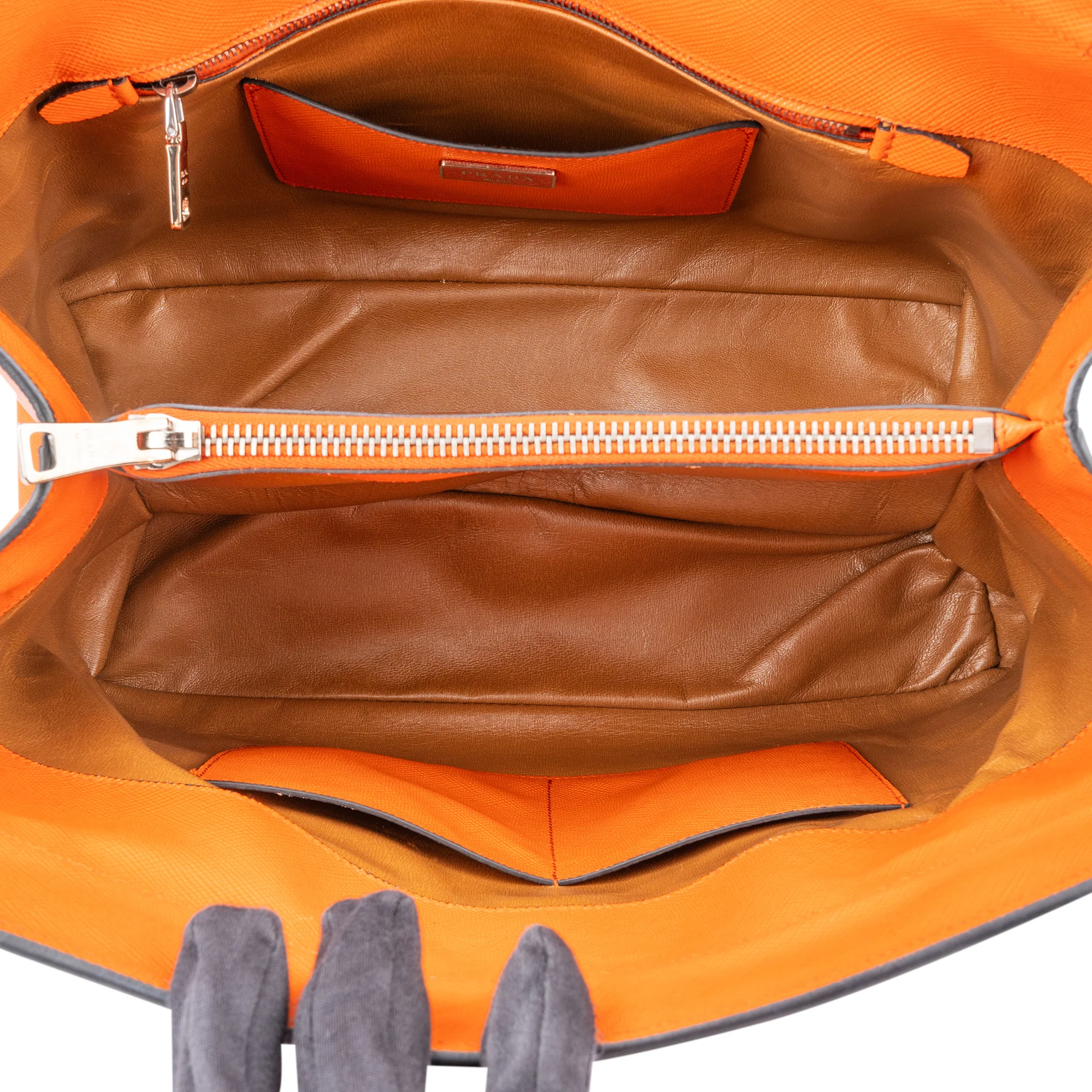 Prada Orange Saffiano Leather Turnlock Double Handbag