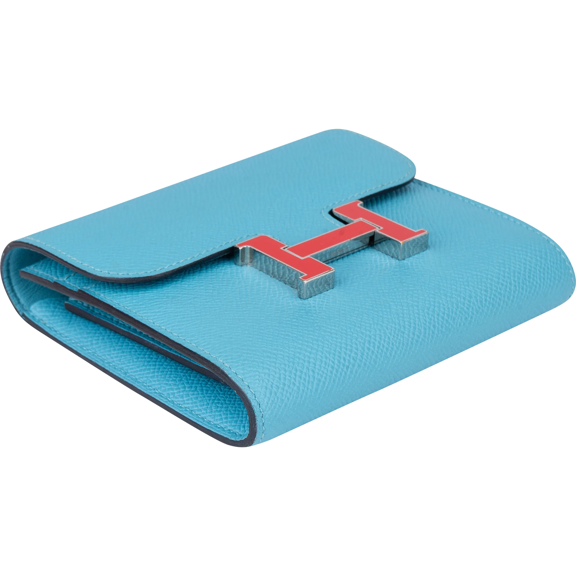 Hermès Blue Epsom Leather Constance Compact Wallet
