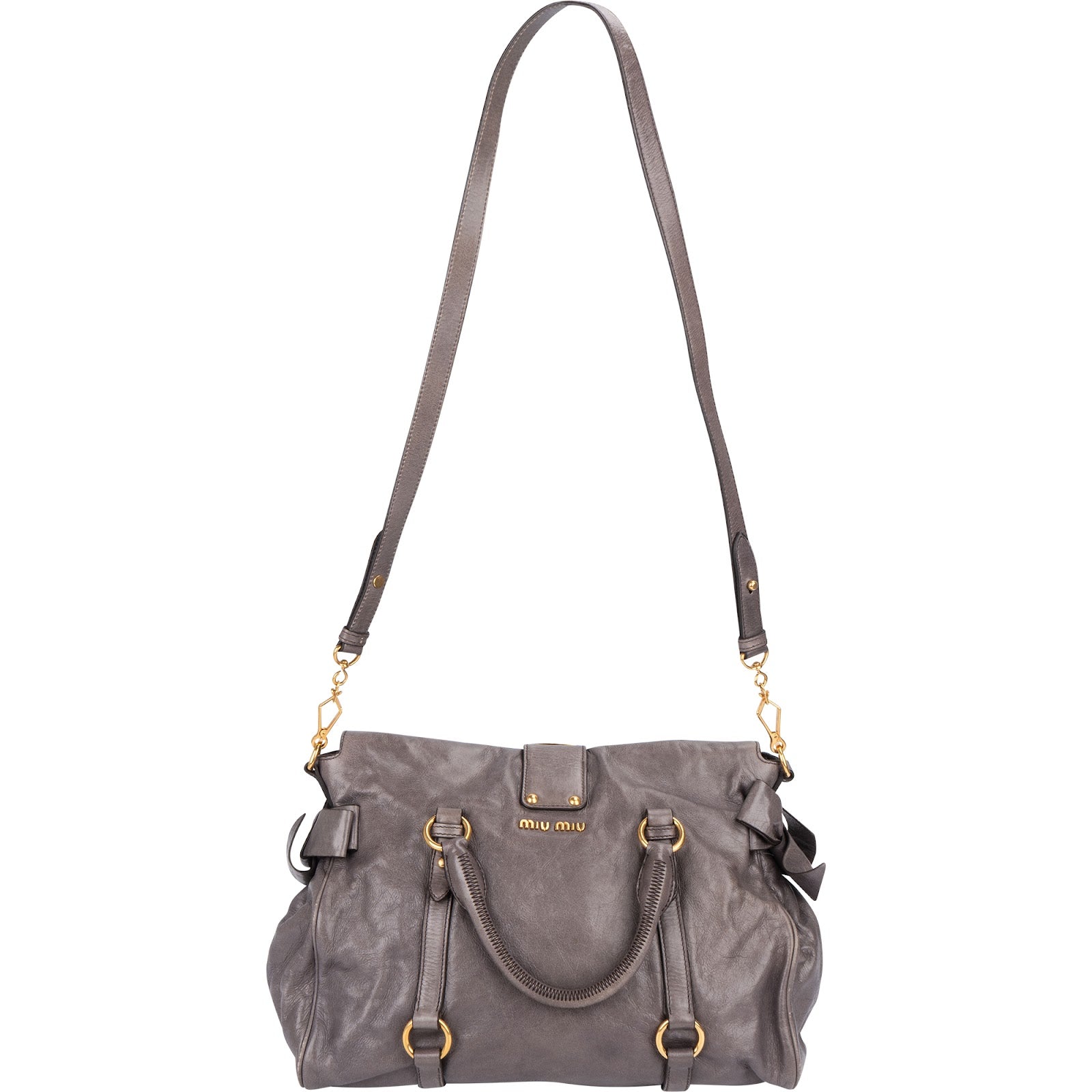 Miu Miu Vitello Lux Bow City Satchel Handbag