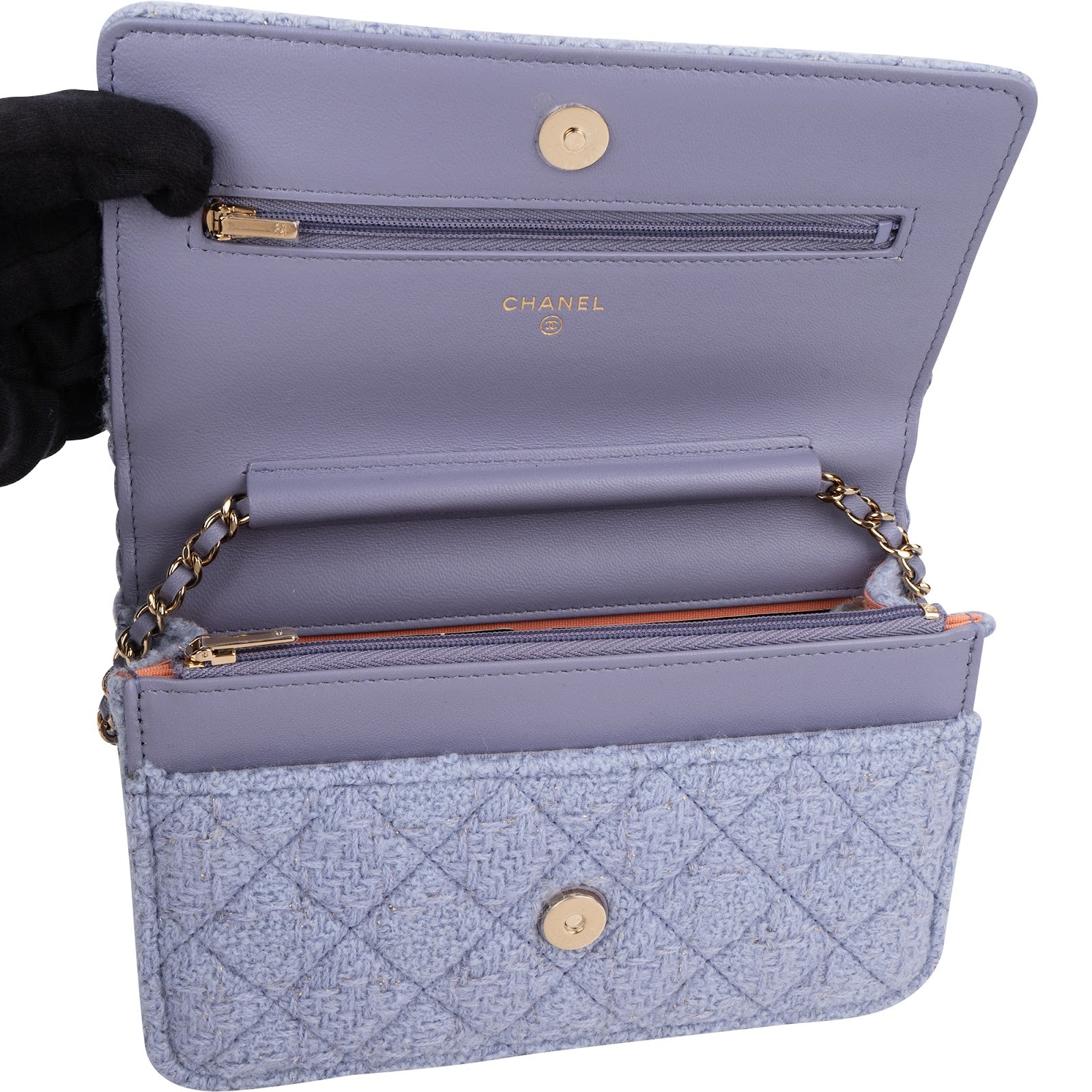 Chanel Quilted Tweed Wallet on Chain Crossbody Bag