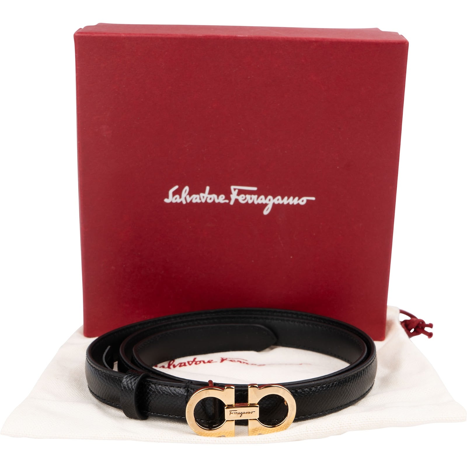 Salvatore Ferragamo Black Leather Gancini Gürtel (80)