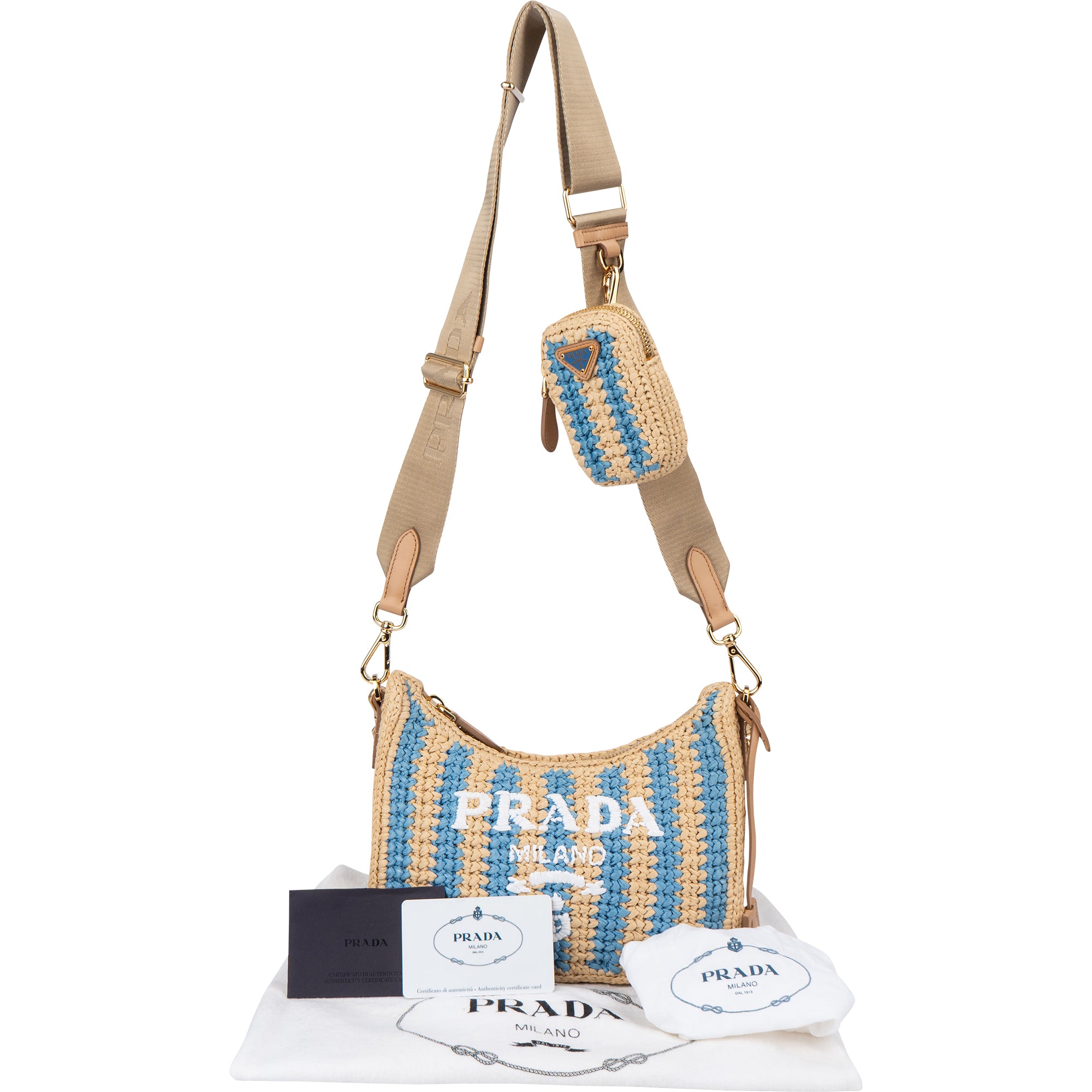 Prada Tricolor Raffia Re-Editon Crossbody Bag