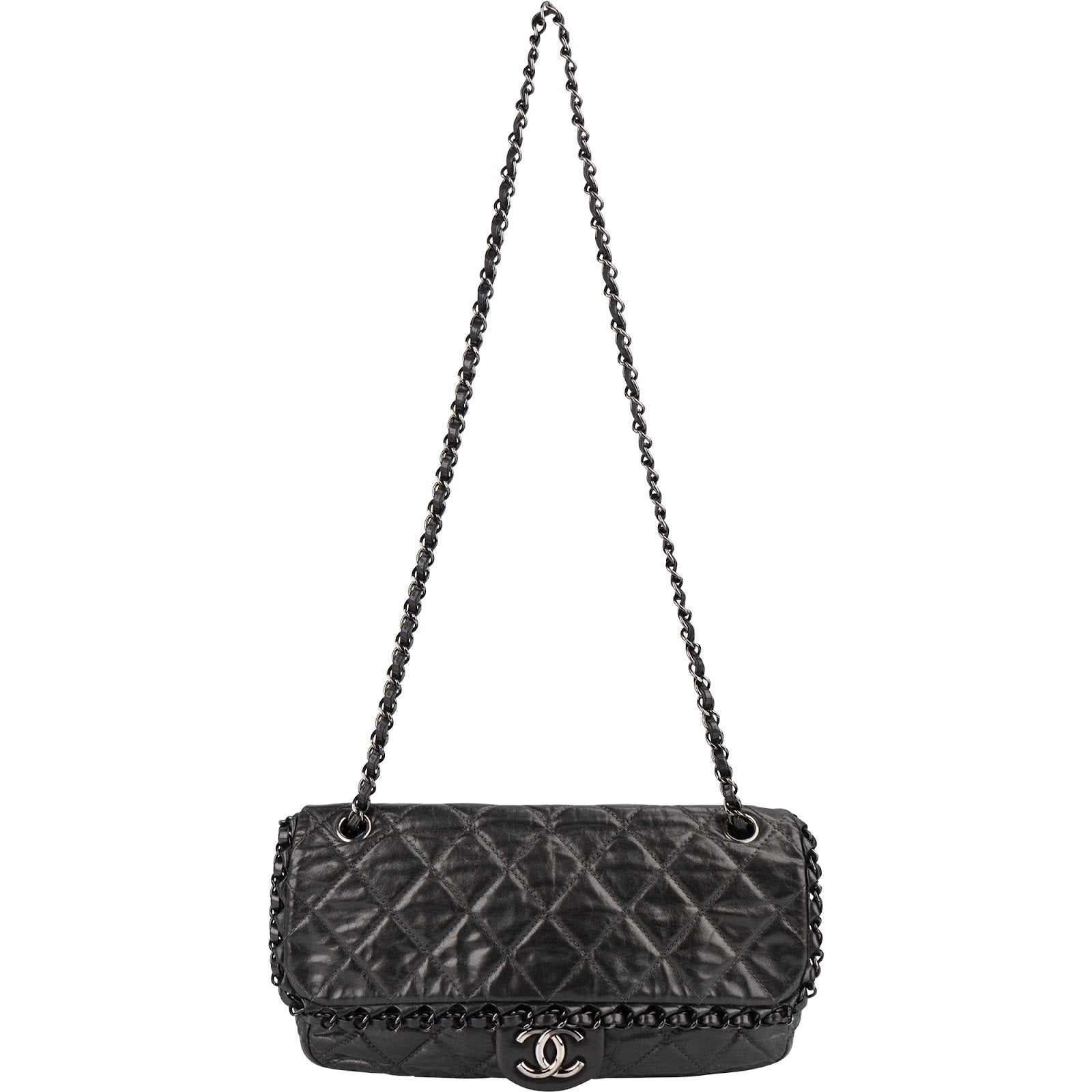 Sac à bandoulière Chanel « Chain Me East West » à rabat unique, en cuir de veau matelassé