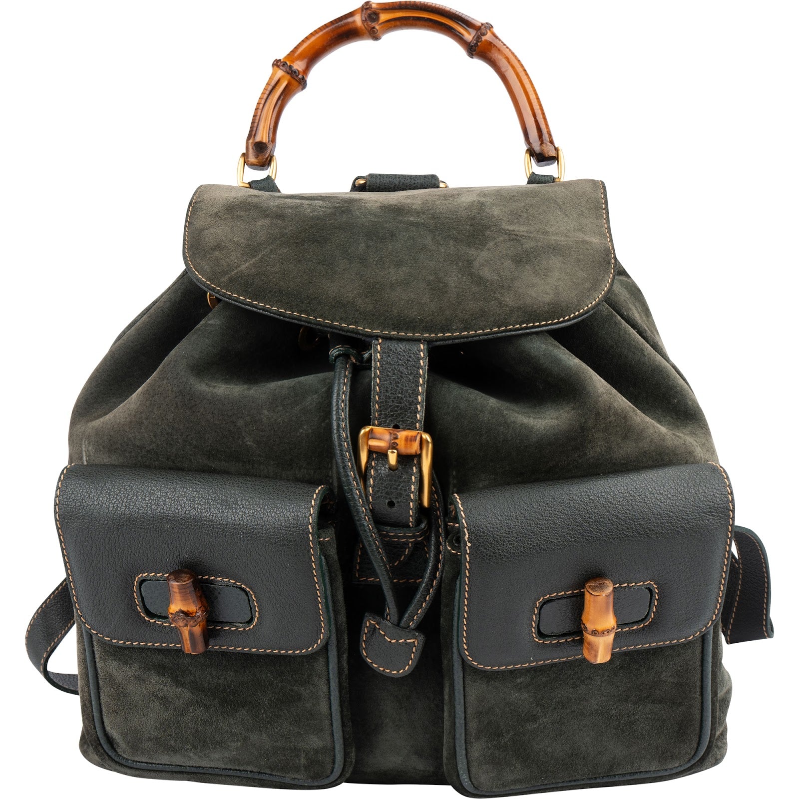 Gucci Green Suede Bamboo Backpack