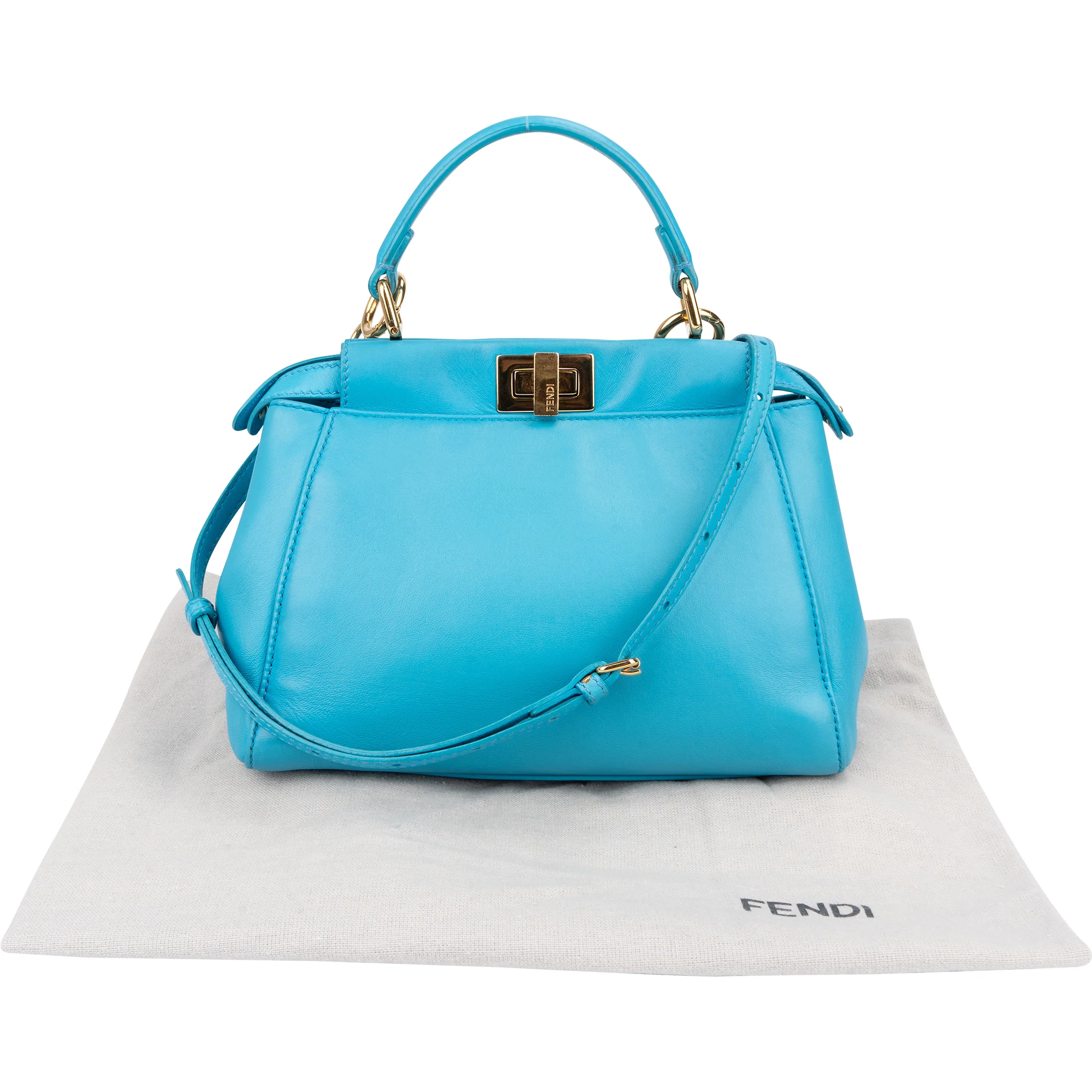 Fendi Blue Leather Peekaboo Handbag
